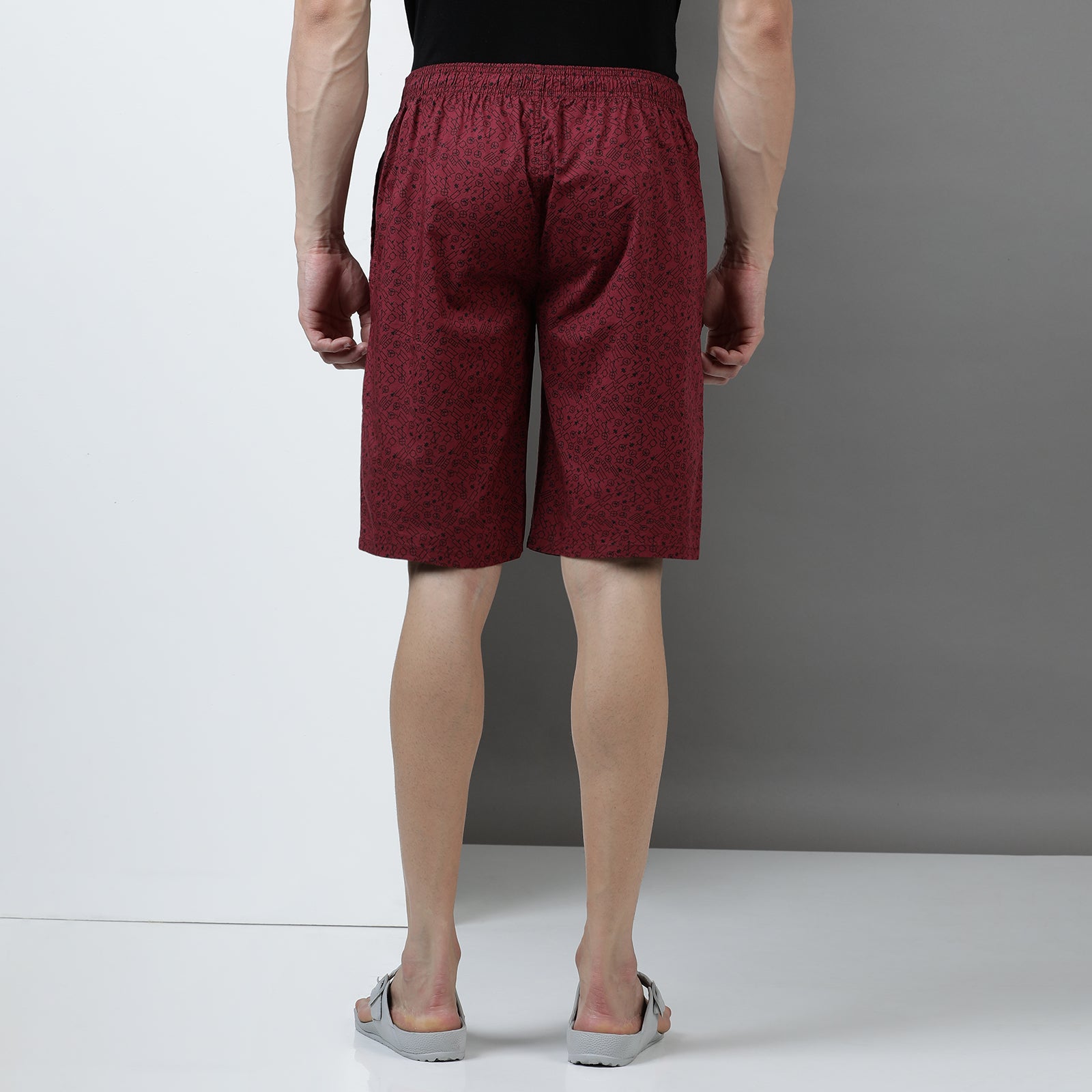 Marron Cotton Printed Long Thigh Shorts