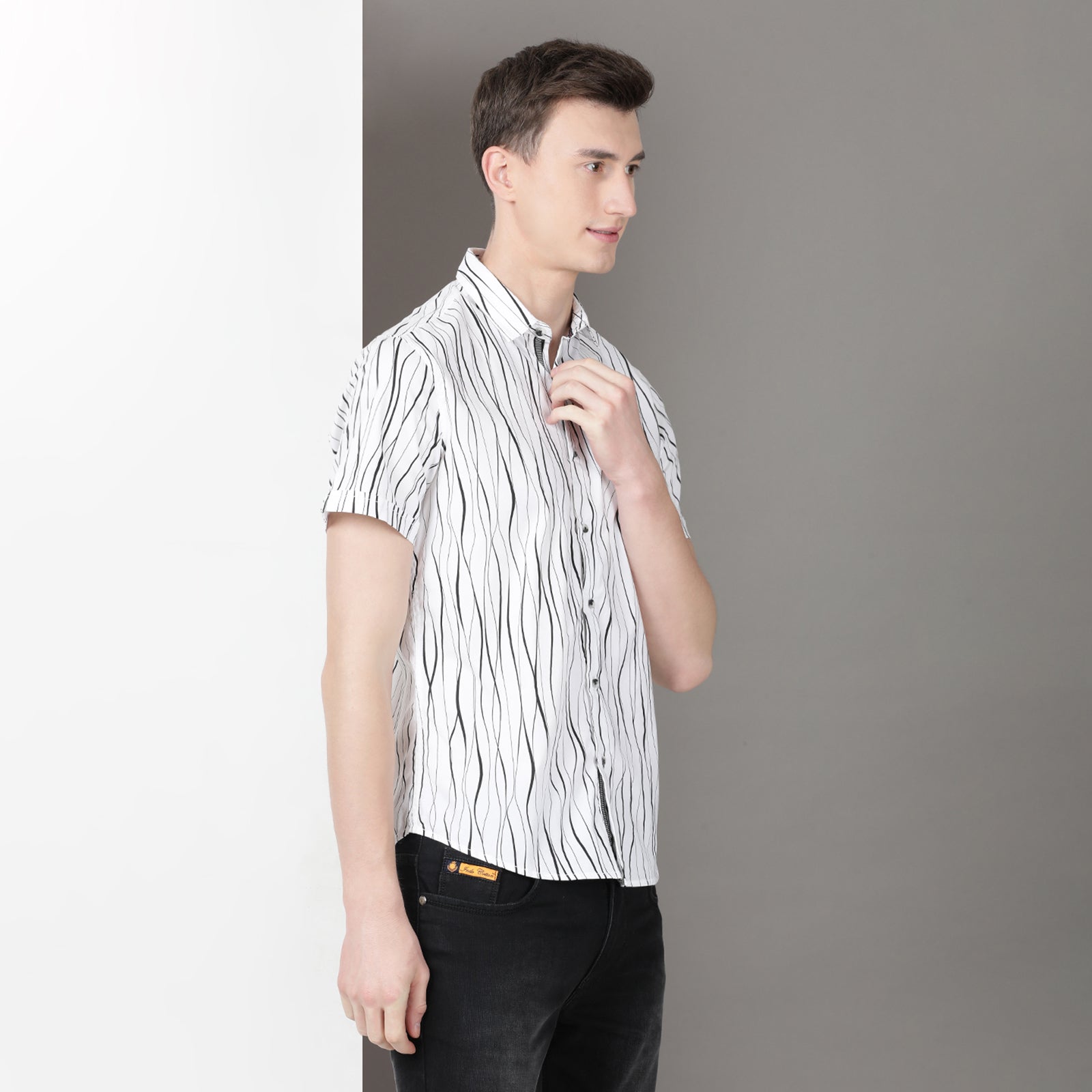 White & Black Strip Half Sleeve Shirt