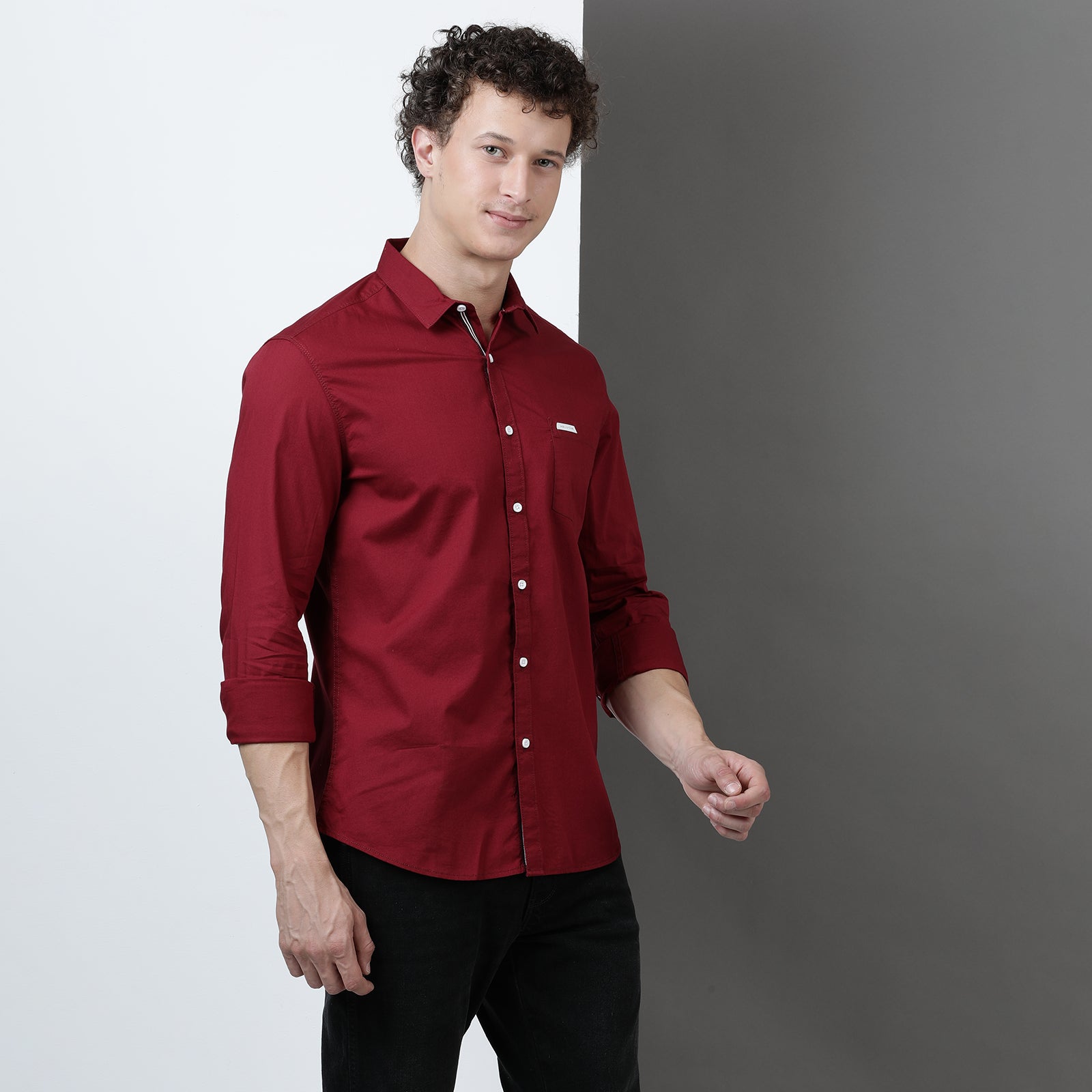 Tibetan Red Solid Full Sleeve Shirt