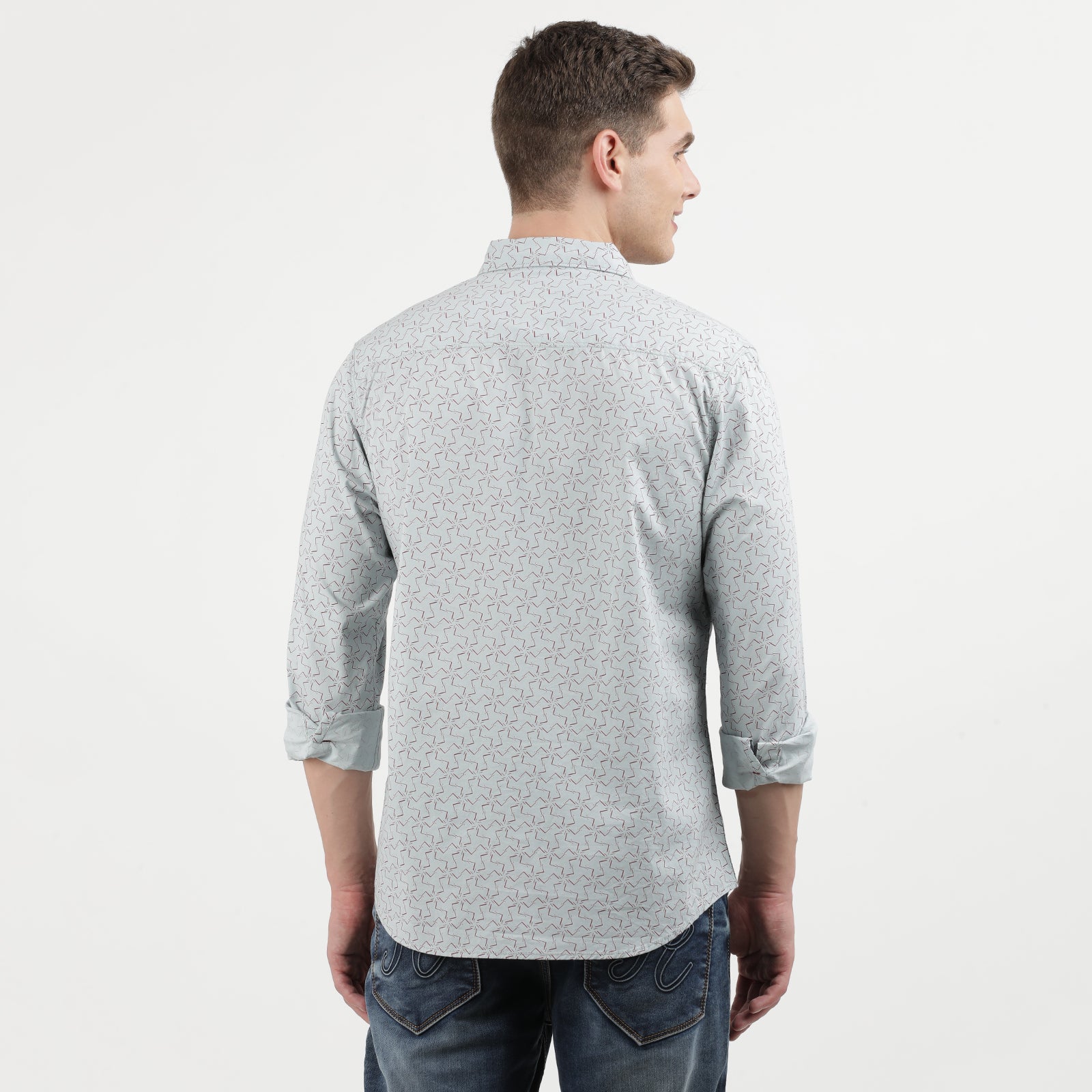 Men's Grey Geometric Print Long Sleeve Shirt