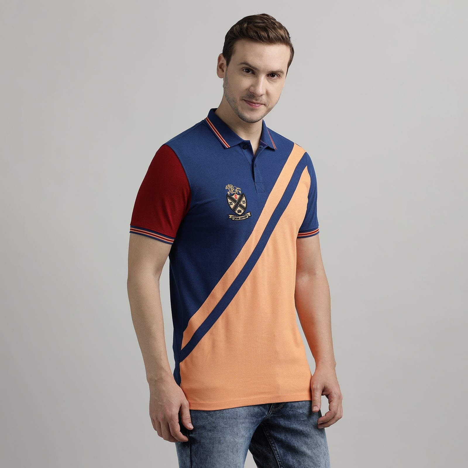 Polo T-Shirt Navy and Muskmelon Cut and Sew