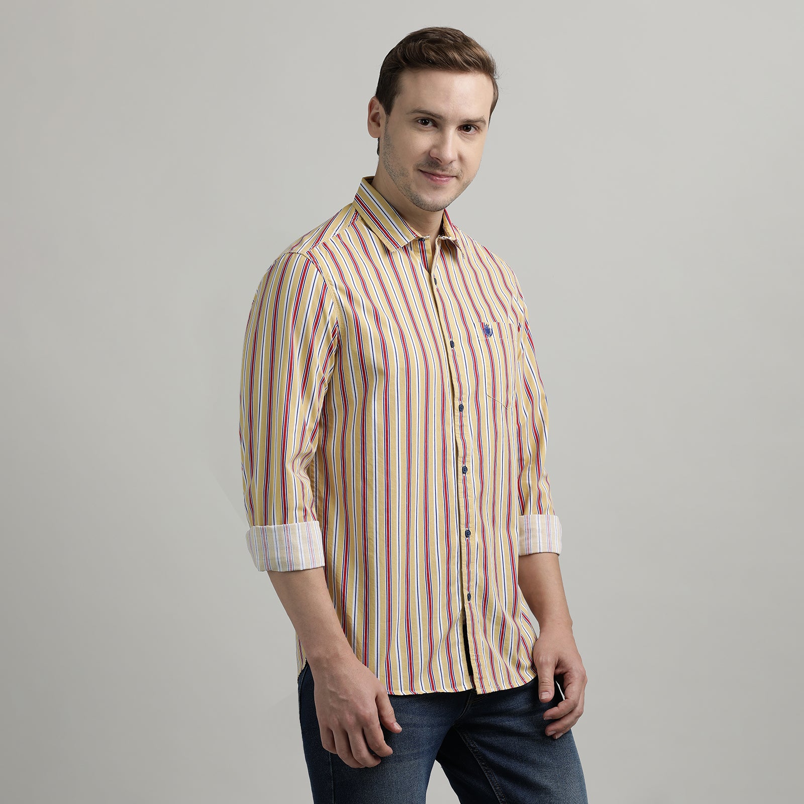 Yellow & Red Striped Full Sleeve Shirt