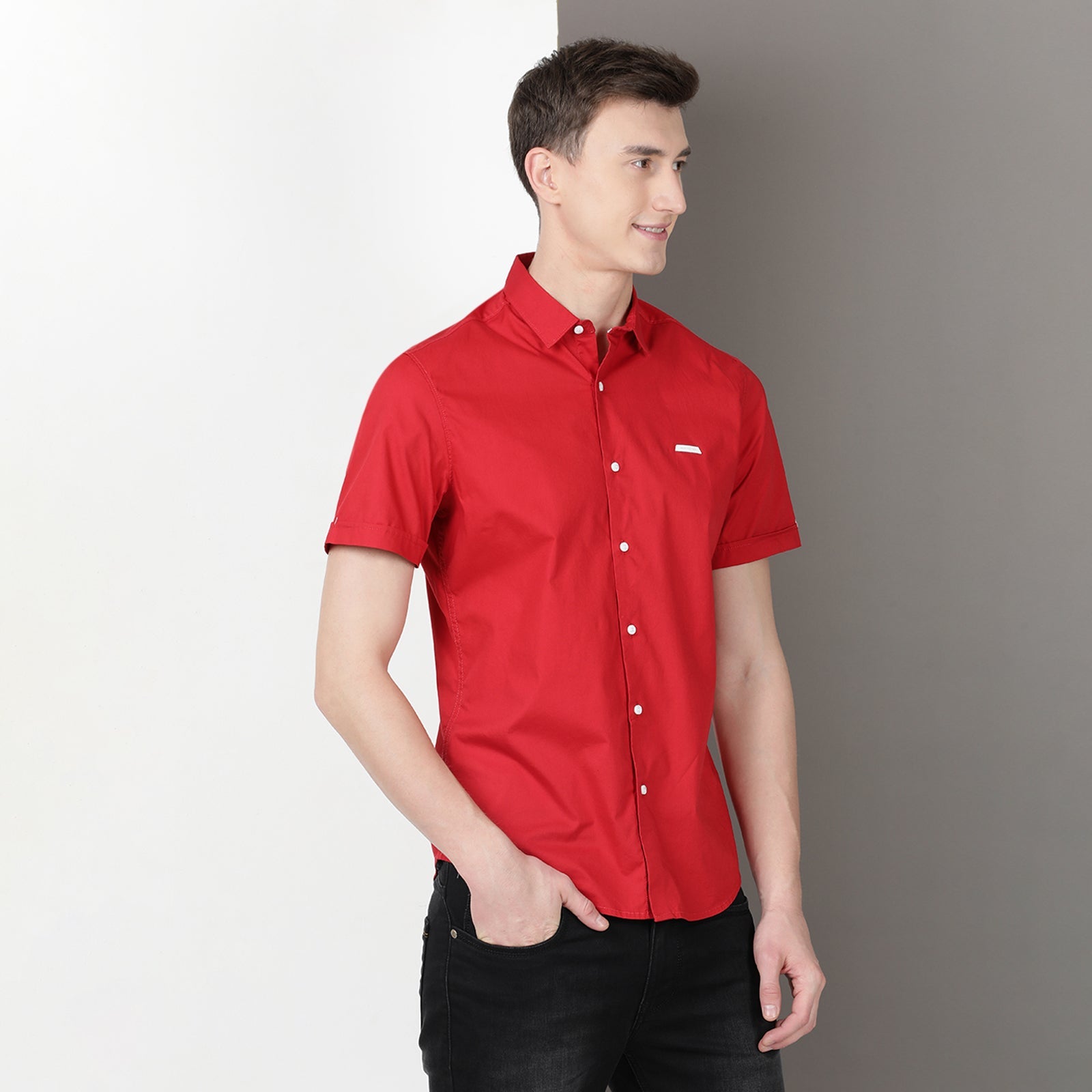 Red Solid Half Sleeve Shirt