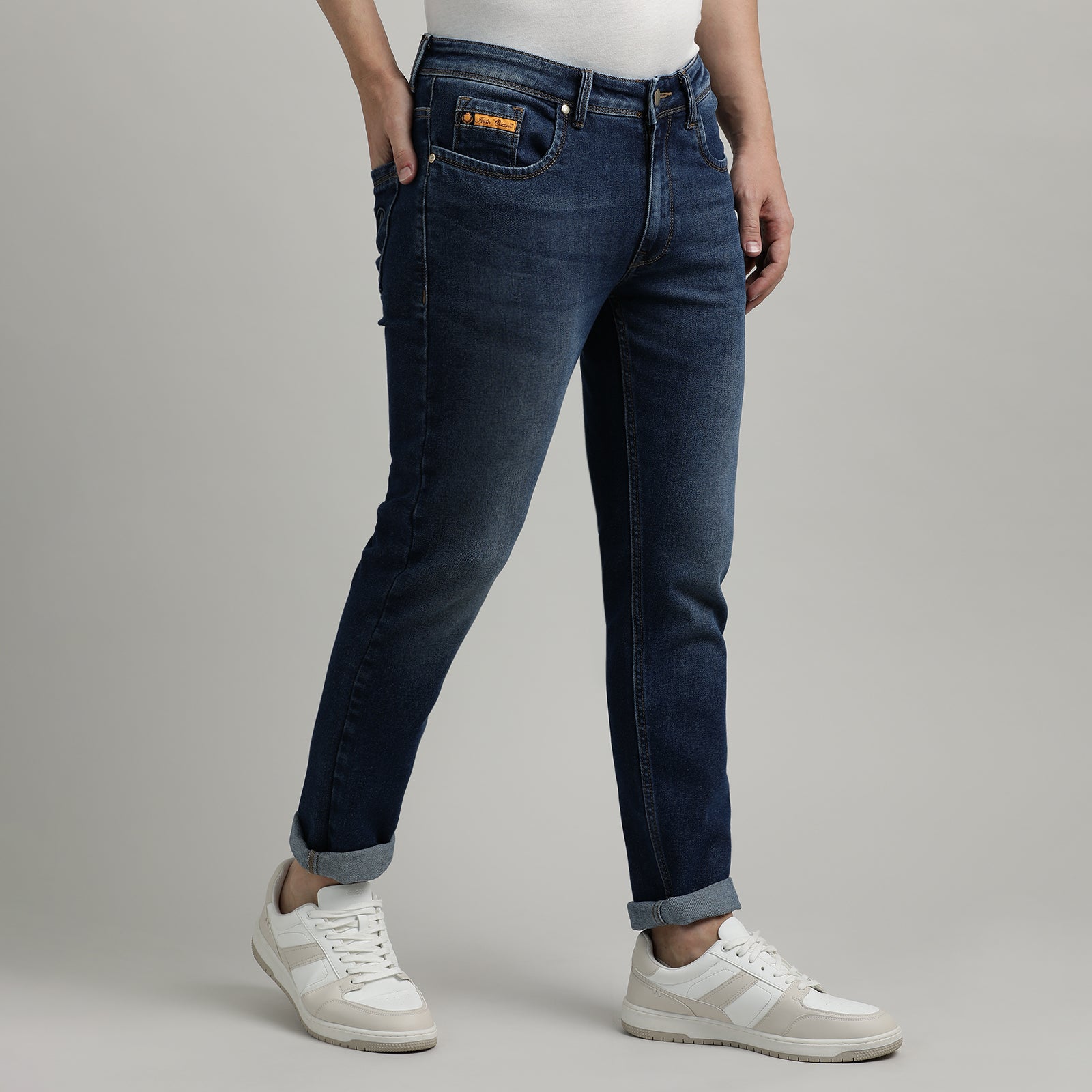 Denim Navy Light Wash Mid Rise Silm Fit Jeans