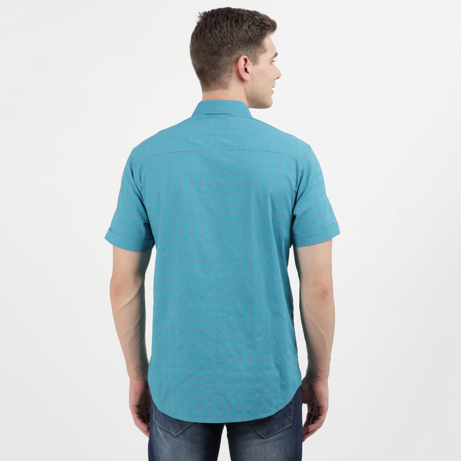 Men's Classic Short Sleeve Teal Button-Up Shirt