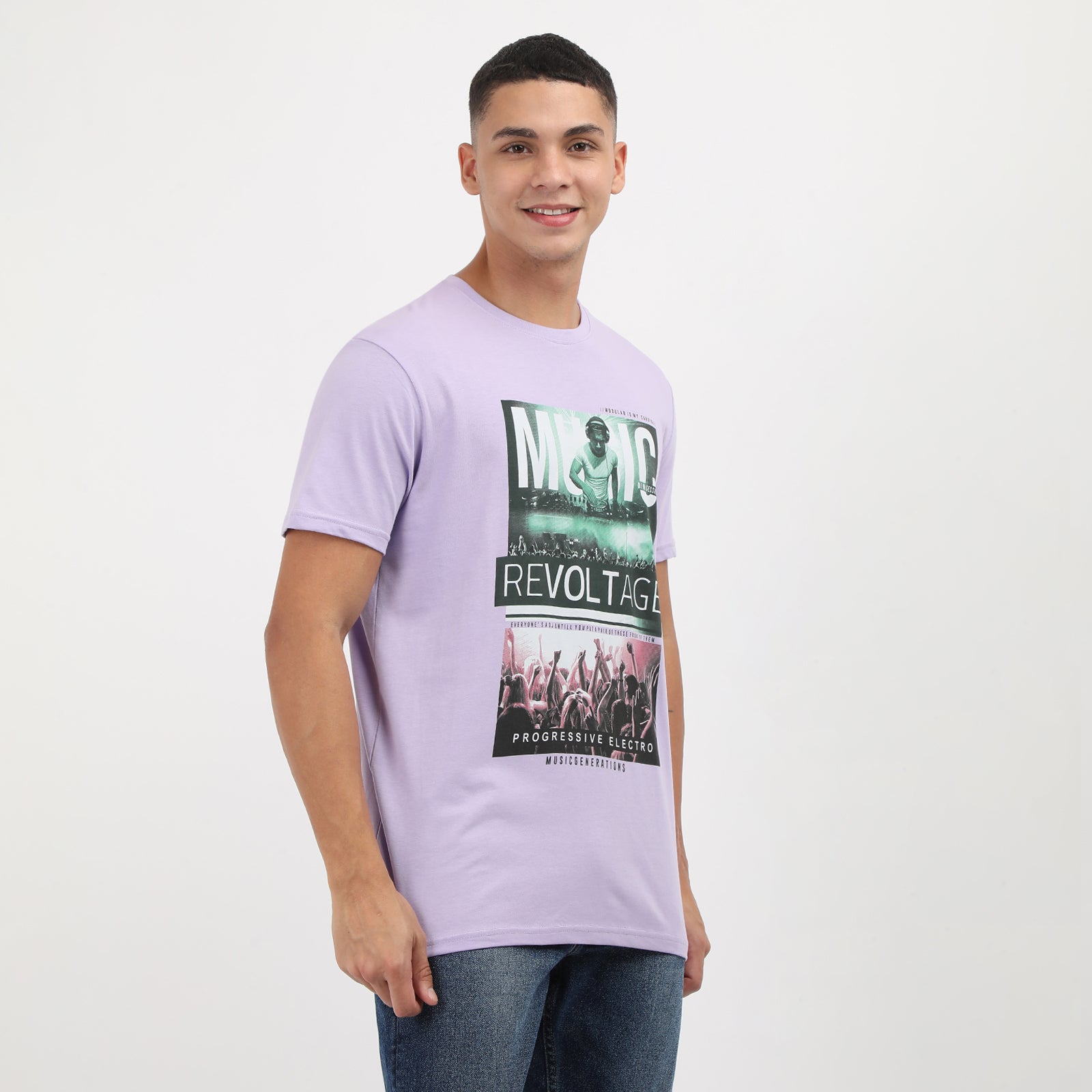 Lavender Music Revoltage Men's Graphic Printed Crew Neck T-Shirt