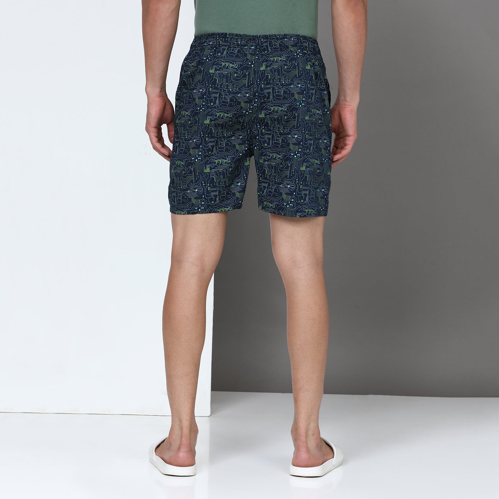 Navy Printed Short Thigh Short