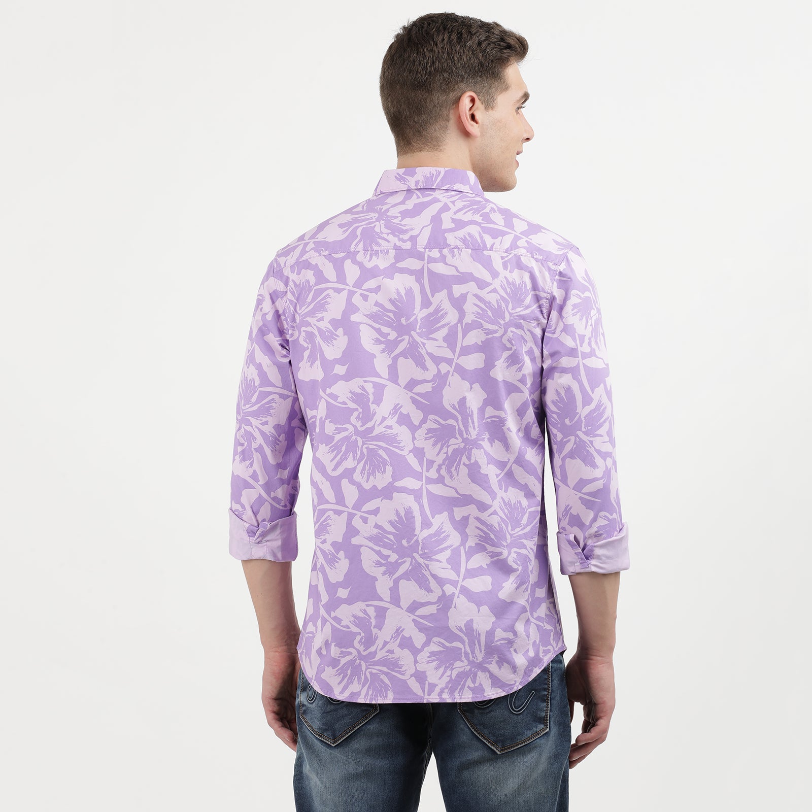 Men's Lilac Floral Print Long Sleeve Shirt