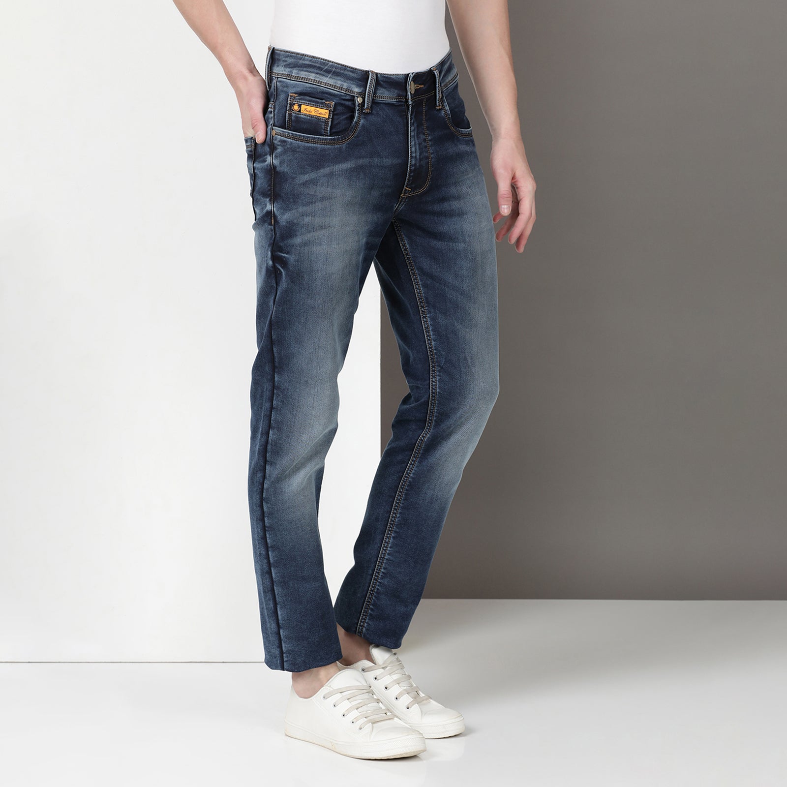 Mid Wash Navy Midrise Slim Fit Jeans