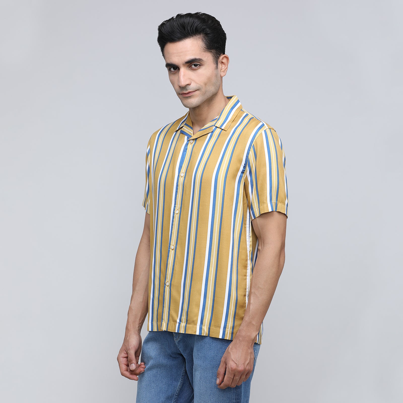 Indo Cotton Men's Striped Half Sleeve Shirt