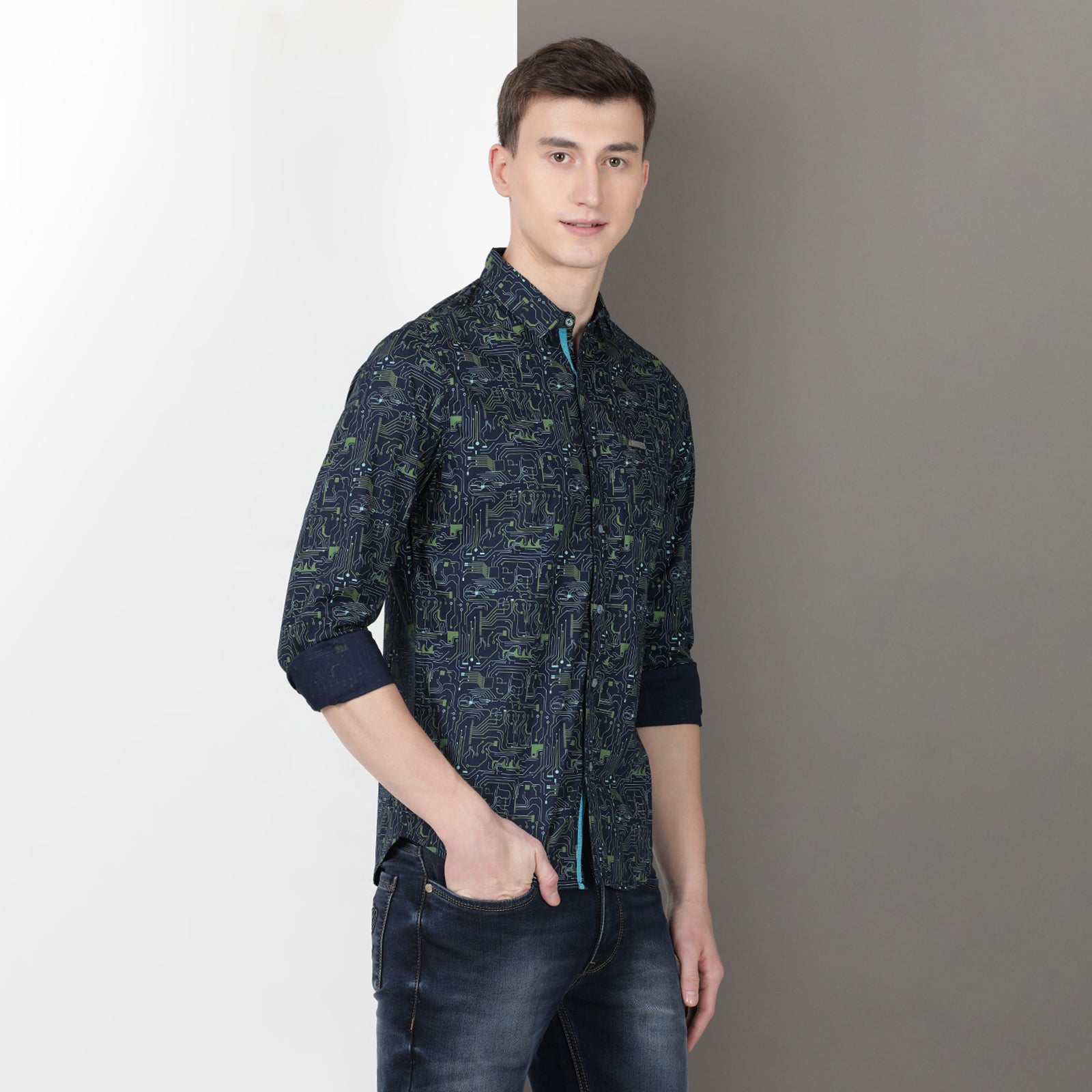 Navy Blue Full Sleeve Printed shirt