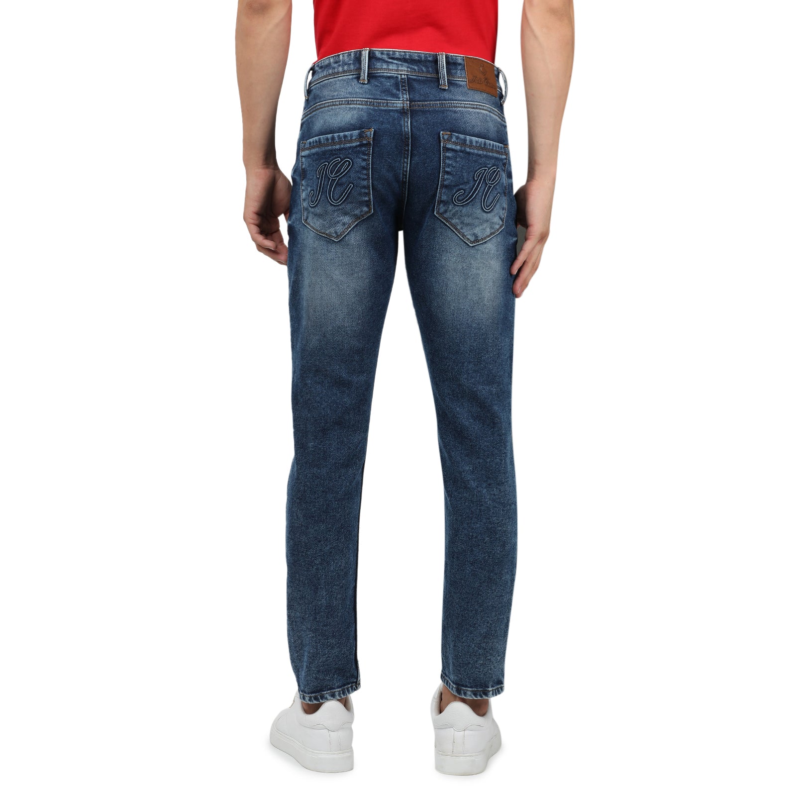 Navy Colored Light Wash Slim Fit Denim Pant