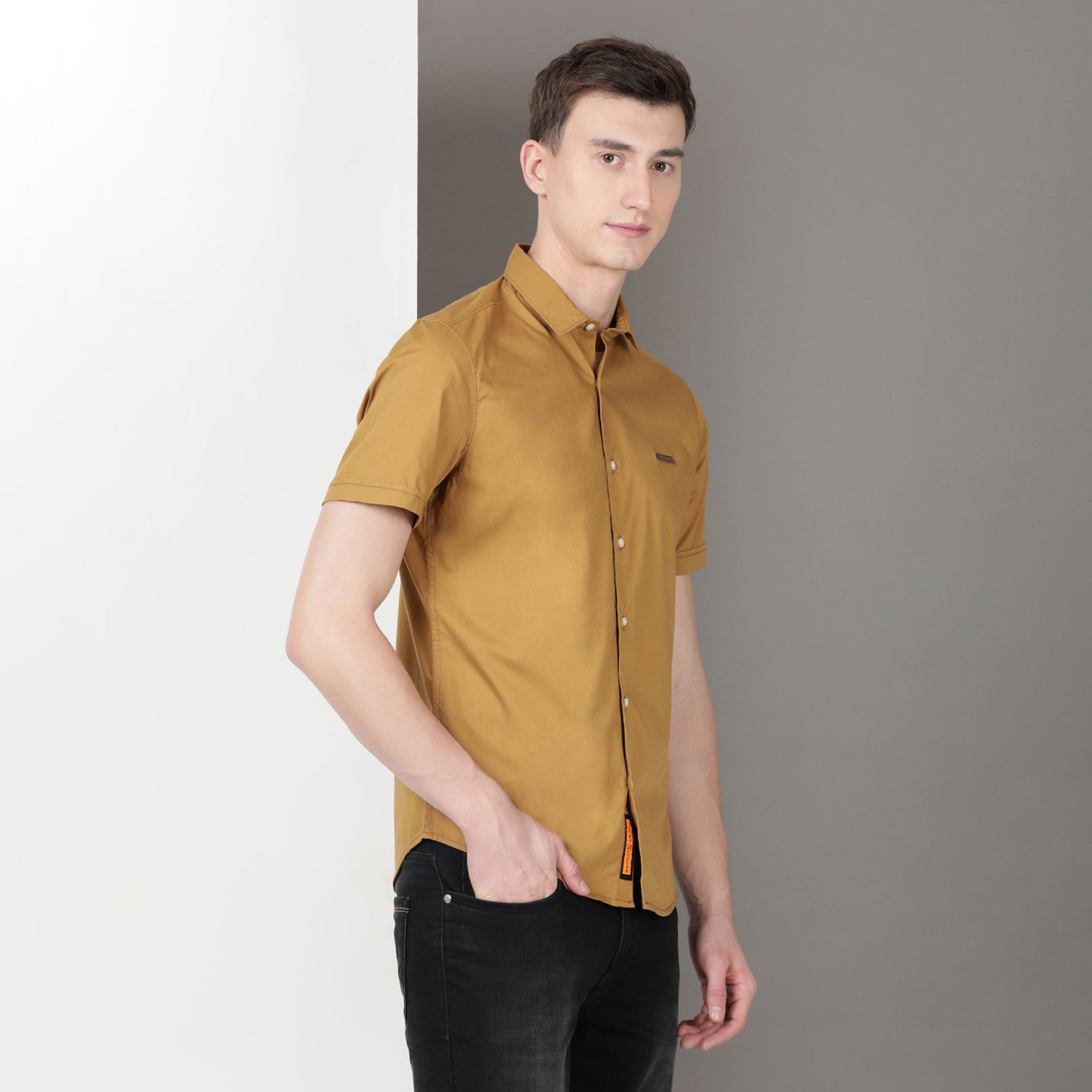 Mustard Solid Half Sleeve Shirt