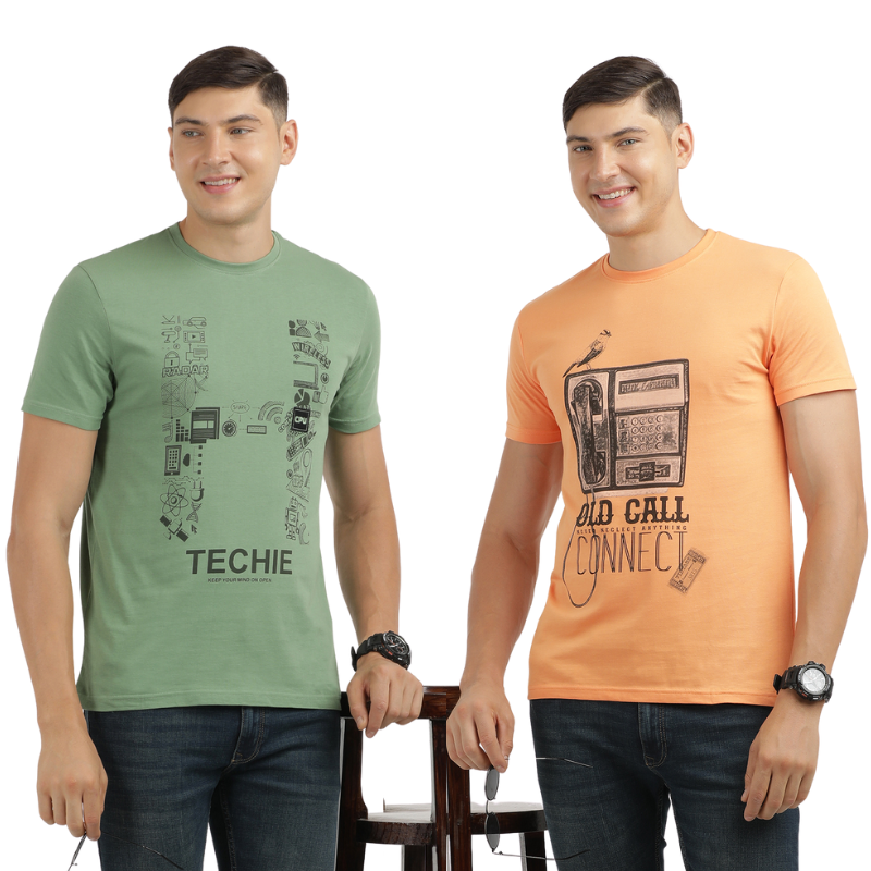 Techie Men's & OLD CALL CONNECT Graphic printed Crew Neck T-Shirt Pack Of 2