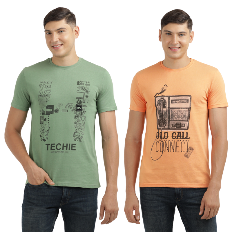 Techie Men's & OLD CALL CONNECT Graphic printed Crew Neck T-Shirt Pack Of 2