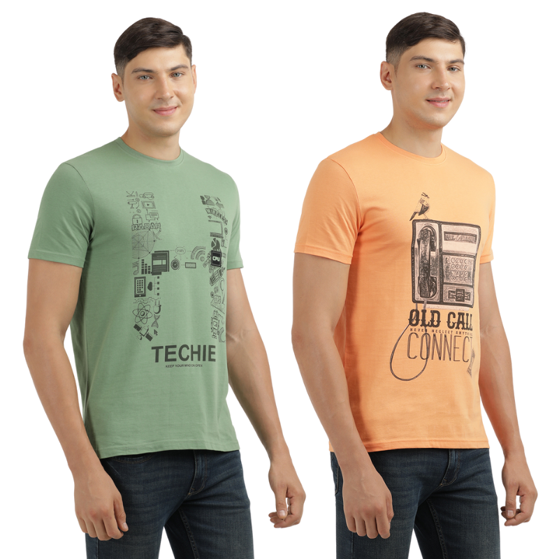 Techie Men's & OLD CALL CONNECT Graphic printed Crew Neck T-Shirt Pack Of 2