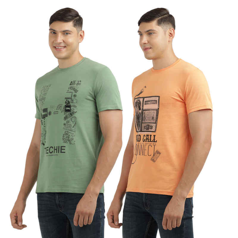 Techie Men's & OLD CALL CONNECT Graphic printed Crew Neck T-Shirt Pack Of 2