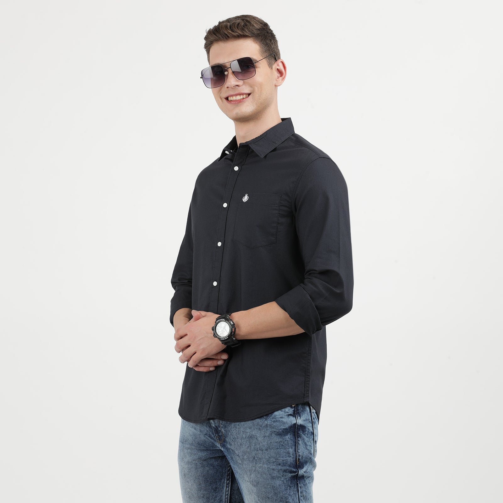 Dark Navy Solid Full Sleeve Casual Shirt