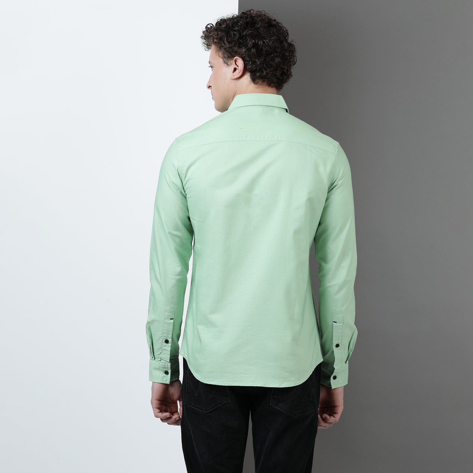 Green Solid Full Sleeve Shirt