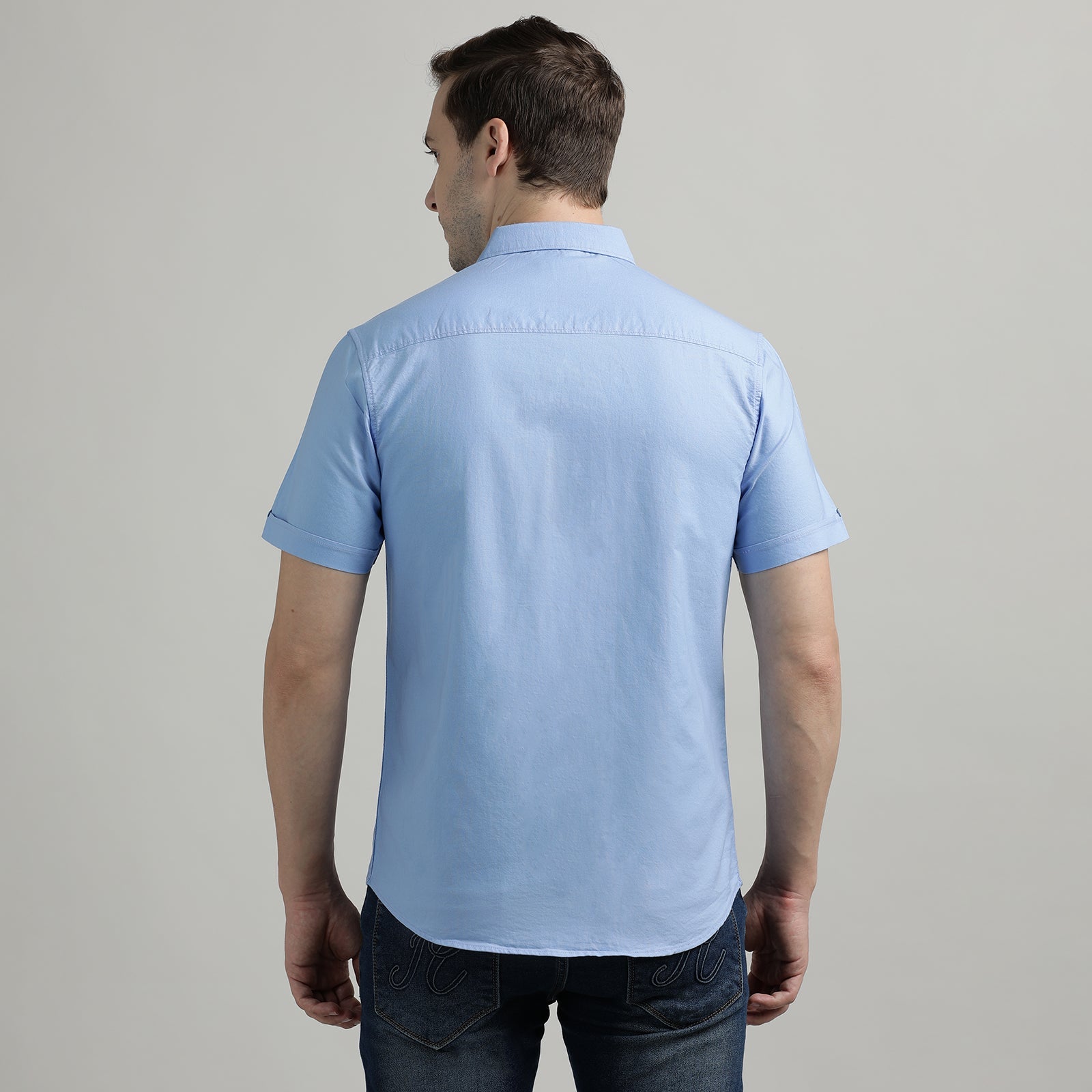 Powder Blue Solid Half Sleeve Shirt