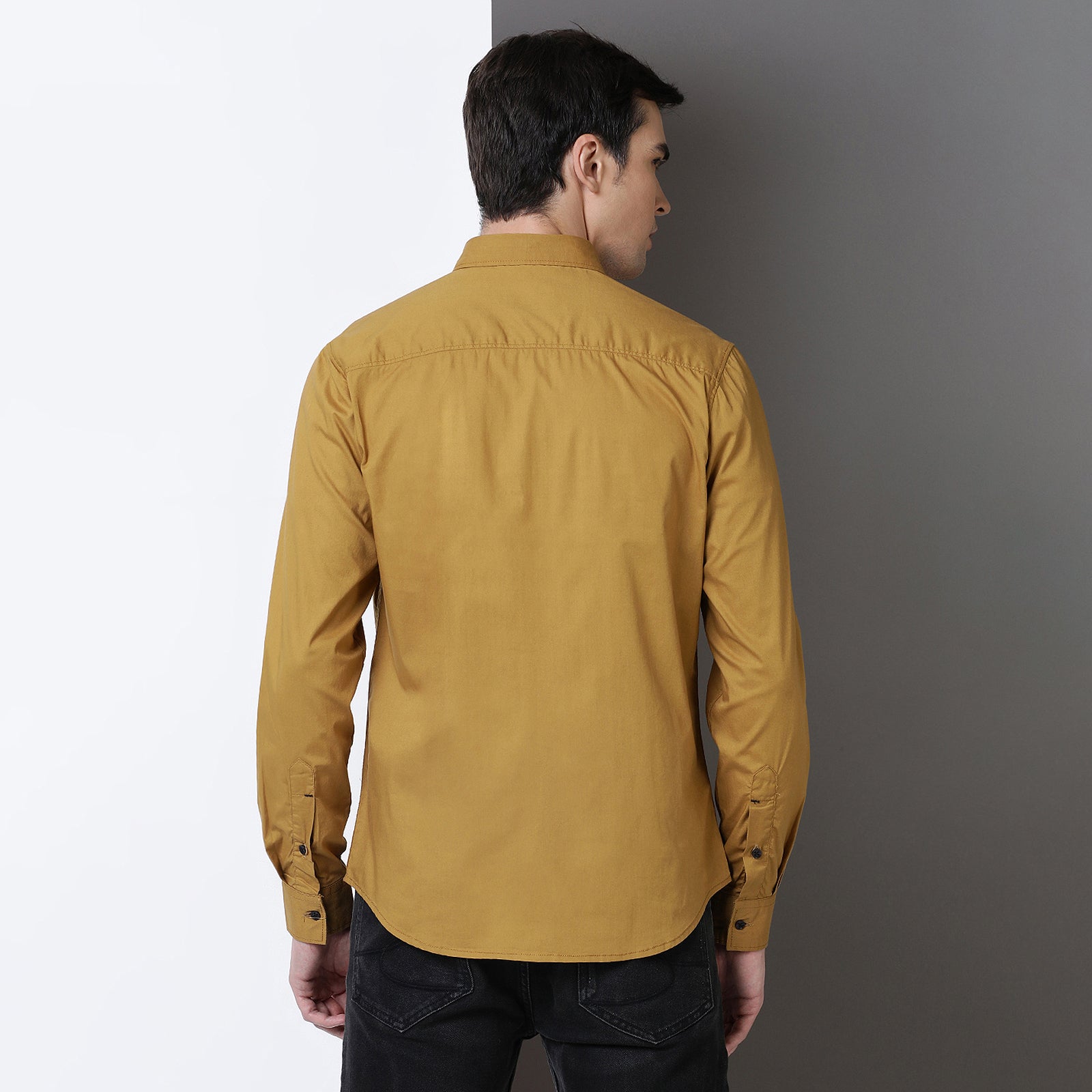 Mustard Color With Black Print Full Sleeve Shirt