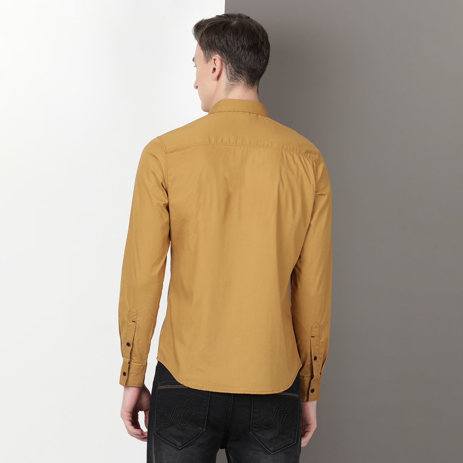 Mustard Colour With Black Full Sleeve Printed Shirt