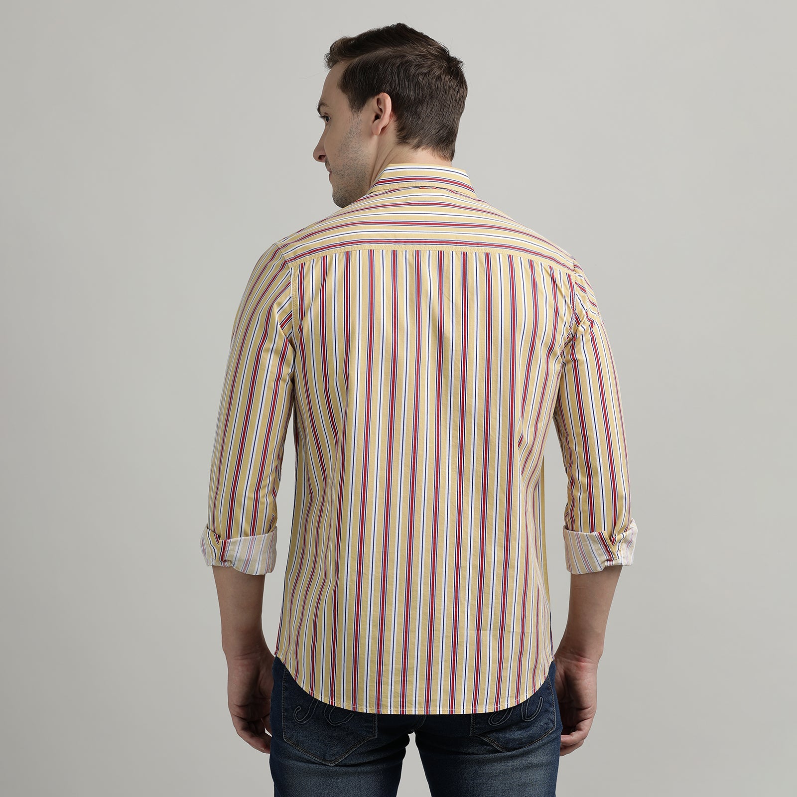 Yellow & Red Striped Full Sleeve Shirt