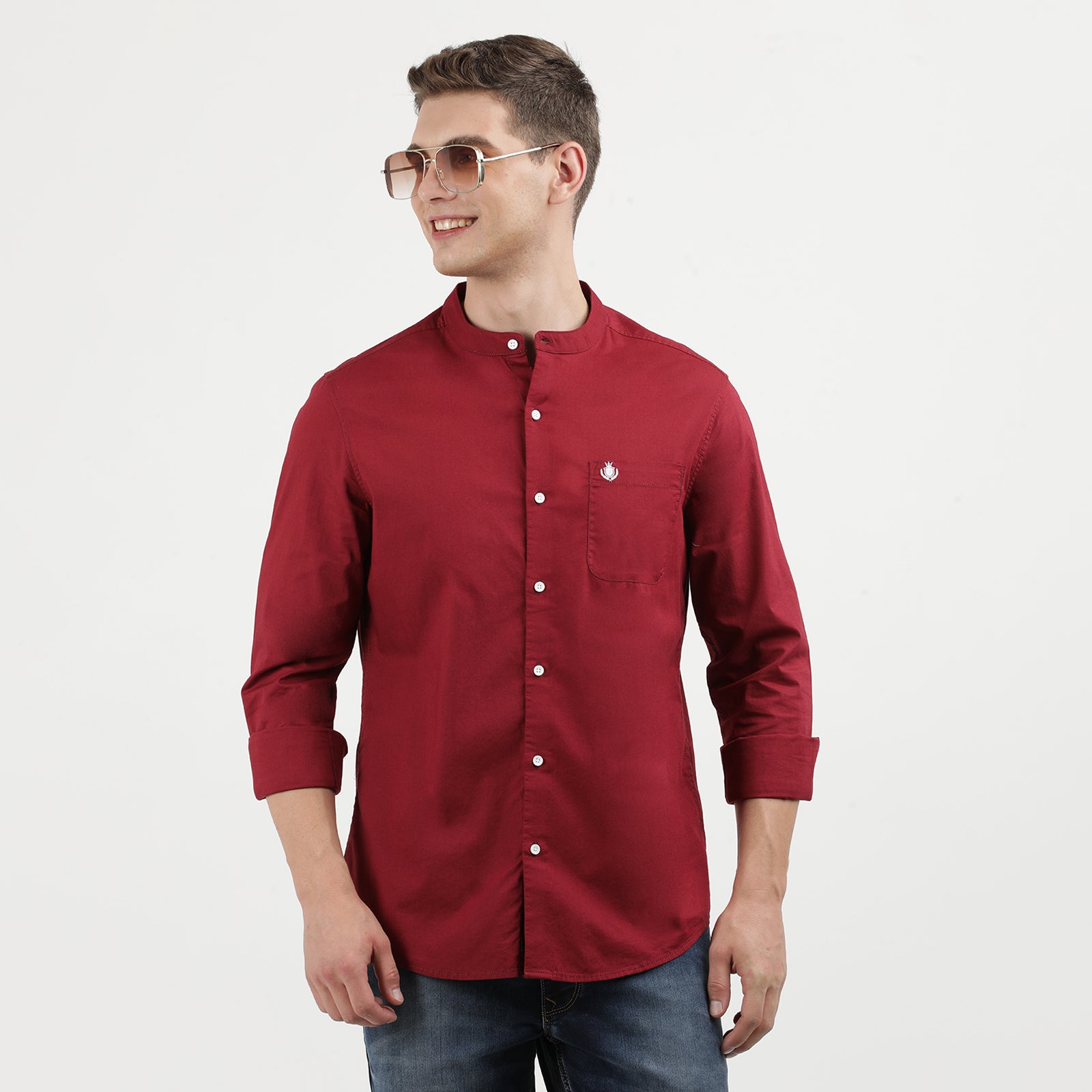 Stylish Tibetan Red Full Sleeve Mandarin Collar Shirt