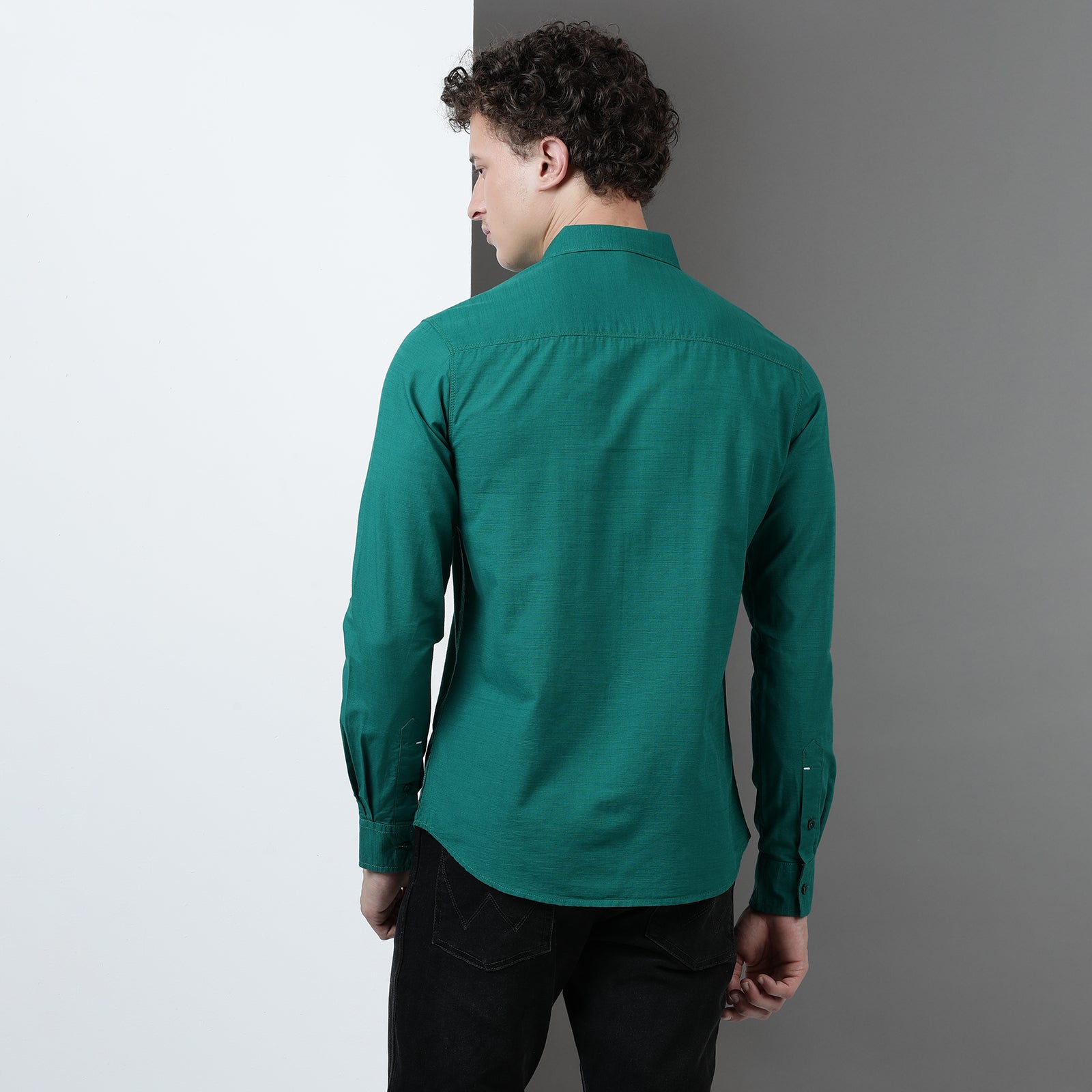 Green Solid Full Sleeve Shirt