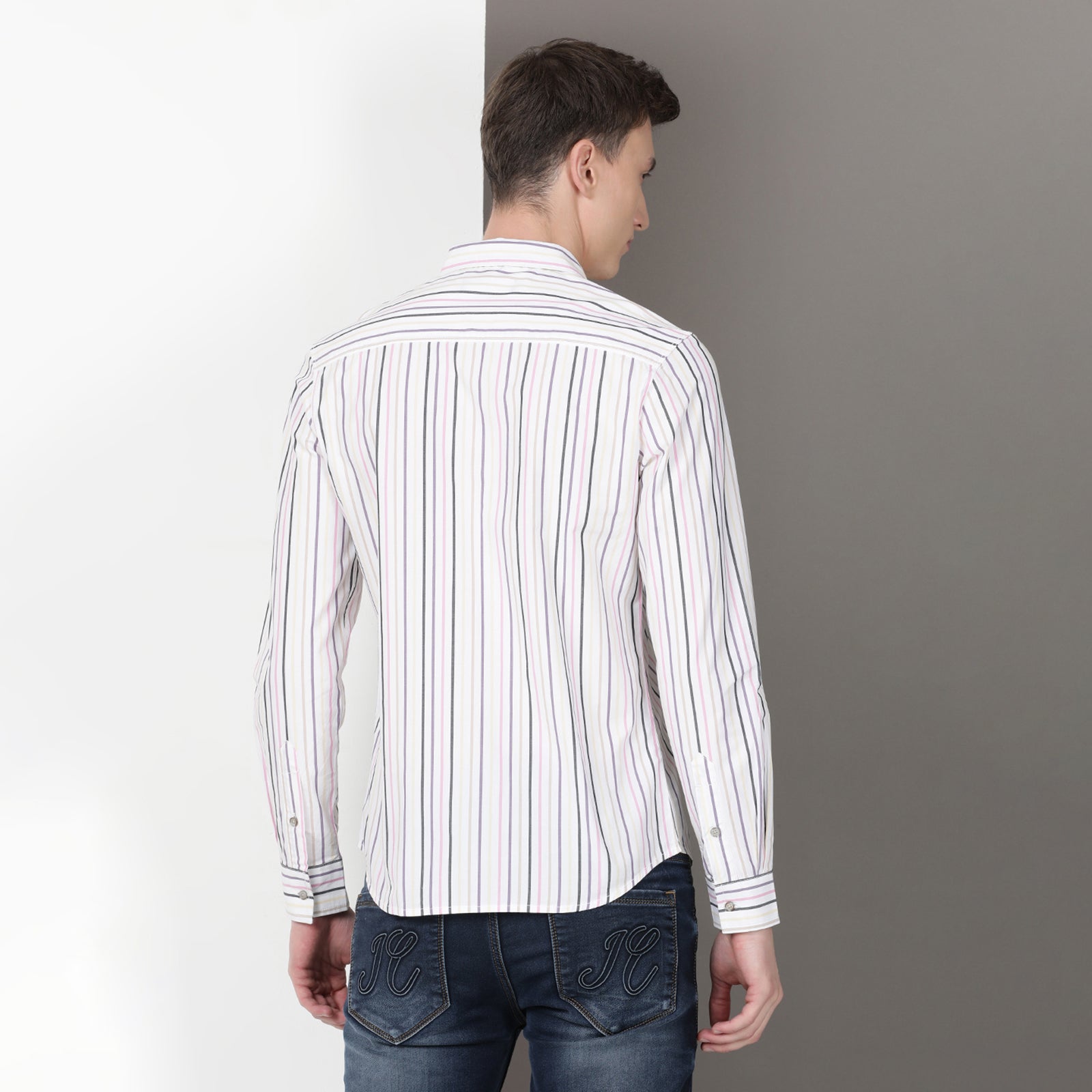 White Full Sleeve Striped Shirt