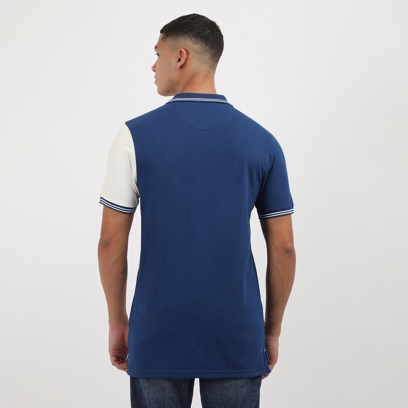 Navy/Powder Blue Men's solid Polo Neck T-shirt