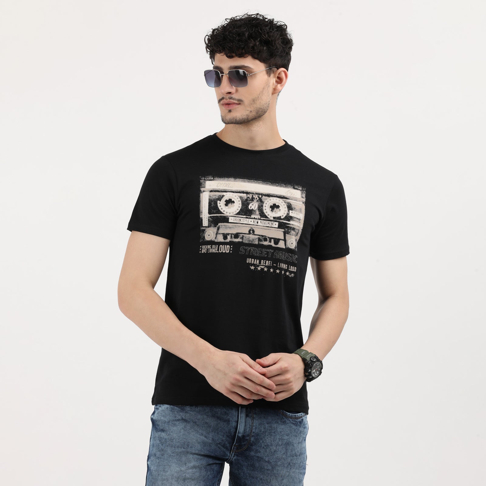 Jet Black  Men's Retro Cassette Tape Graphic Tee