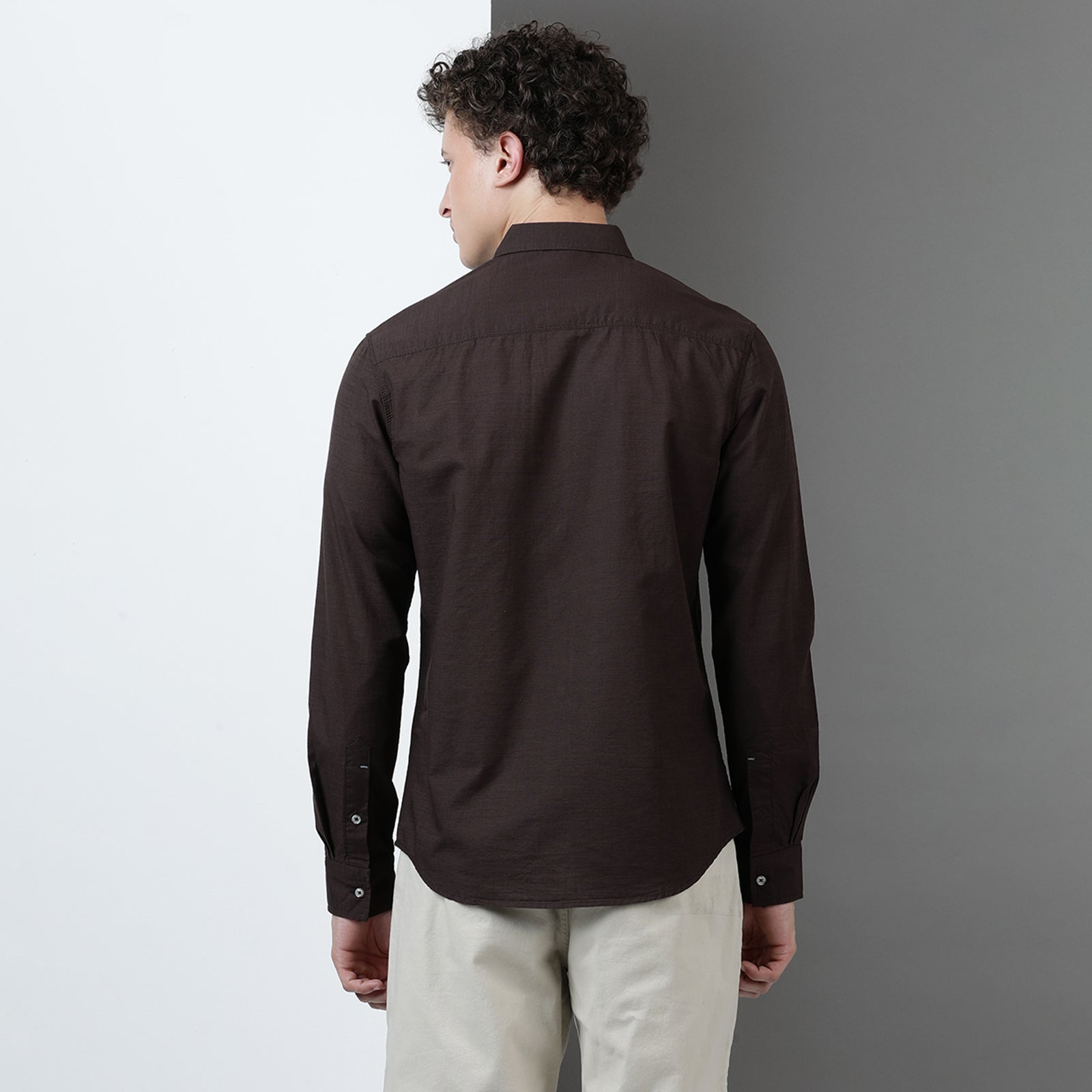 Coffee Solid Full Sleeve Shirt