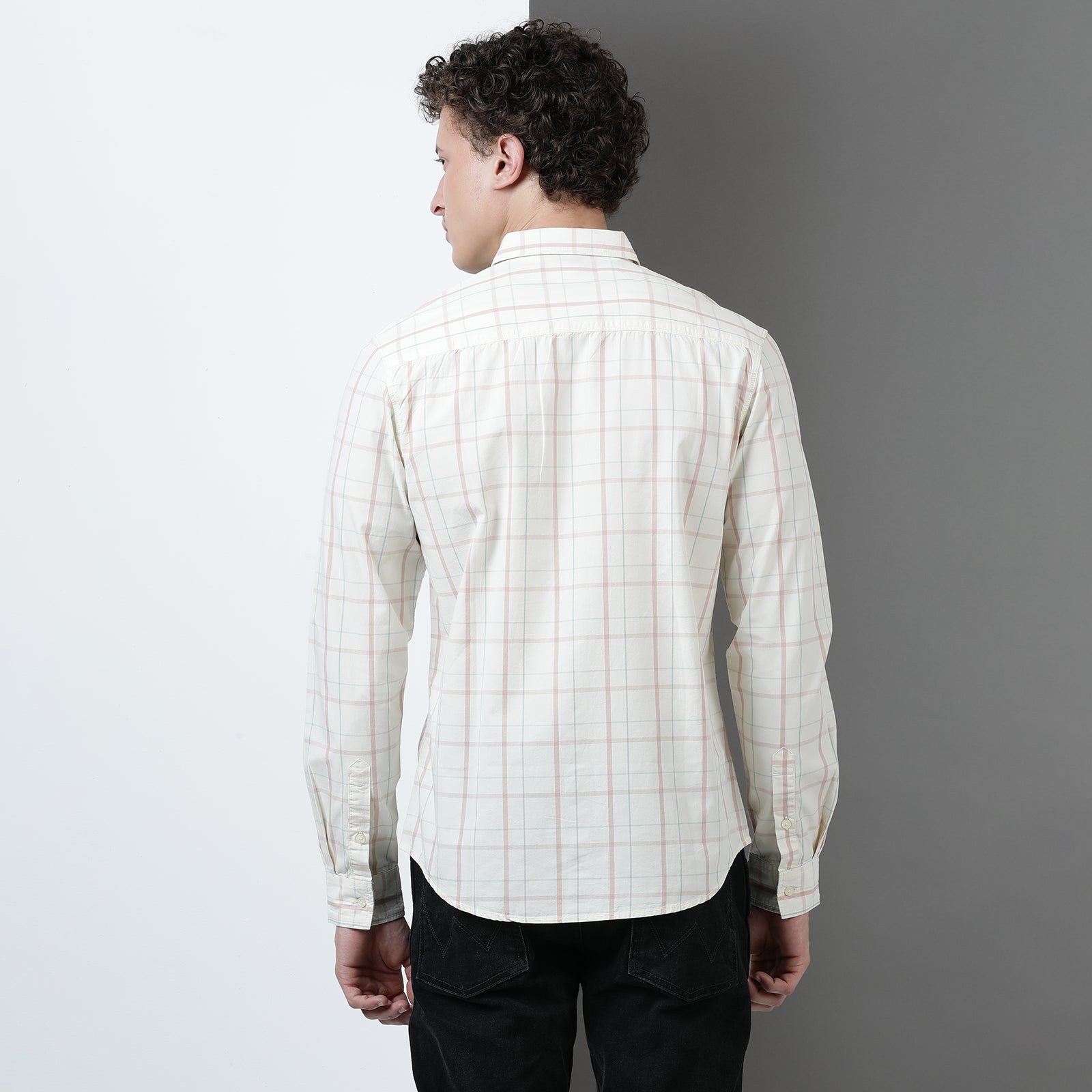 Cream Yarn Dyed Checks Full Sleeve Shirt