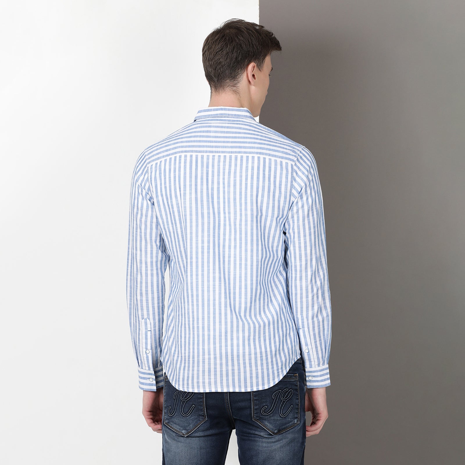 White & Navy Full Sleeve Stripes Shirt