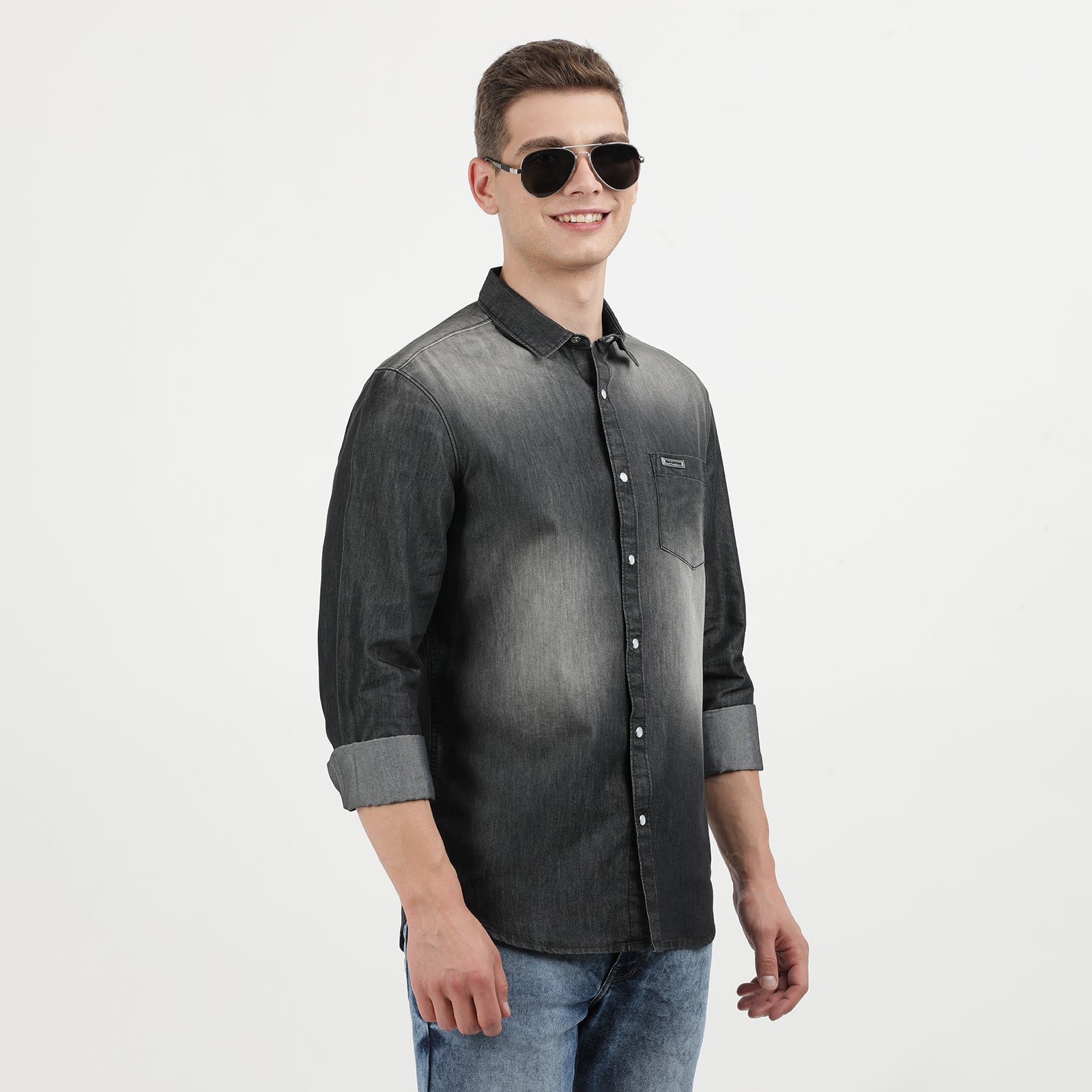 Men's Black Dark Washed Full Sleeve Casual Denim Shirt