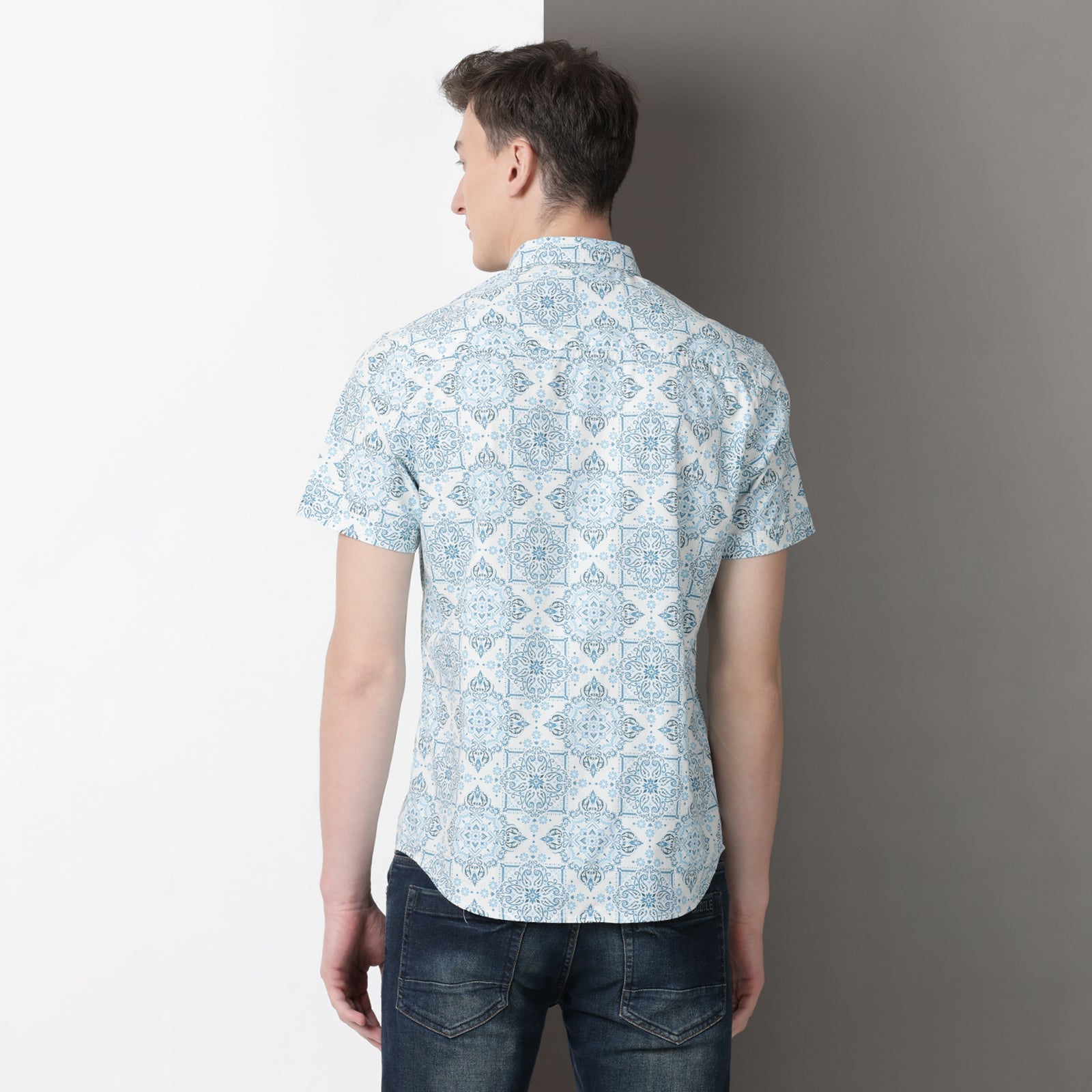 Blue & Teal Printed Half Sleeve Shirt