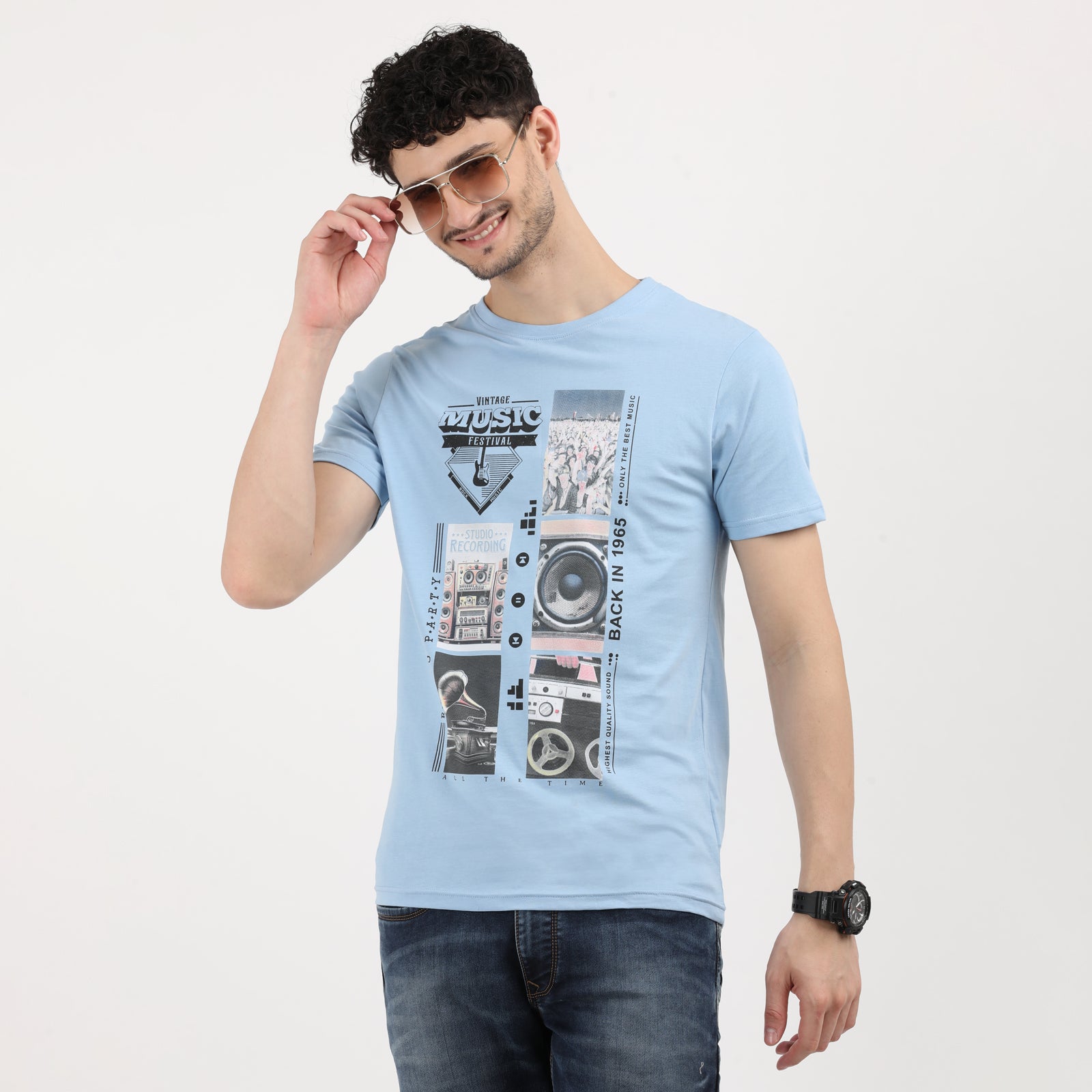 Powder Blue Men's Vintage Music Festival Graphic Tee