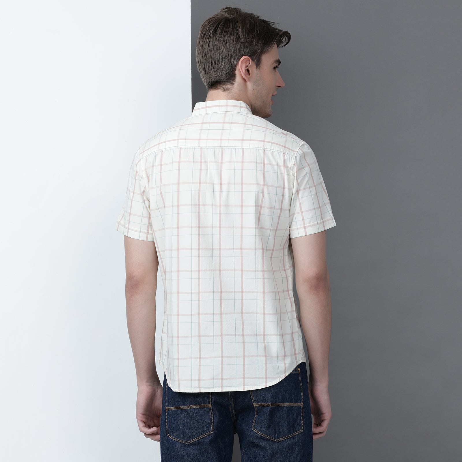 Cream Checks Yarn Dyed Half Sleeve Shirt