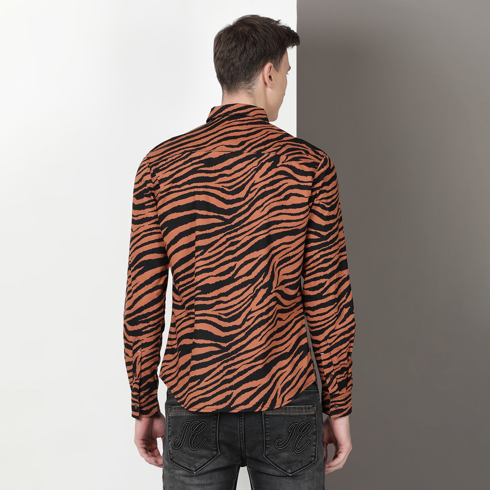 Brown & Black Animal Print Full Sleeve Shirt