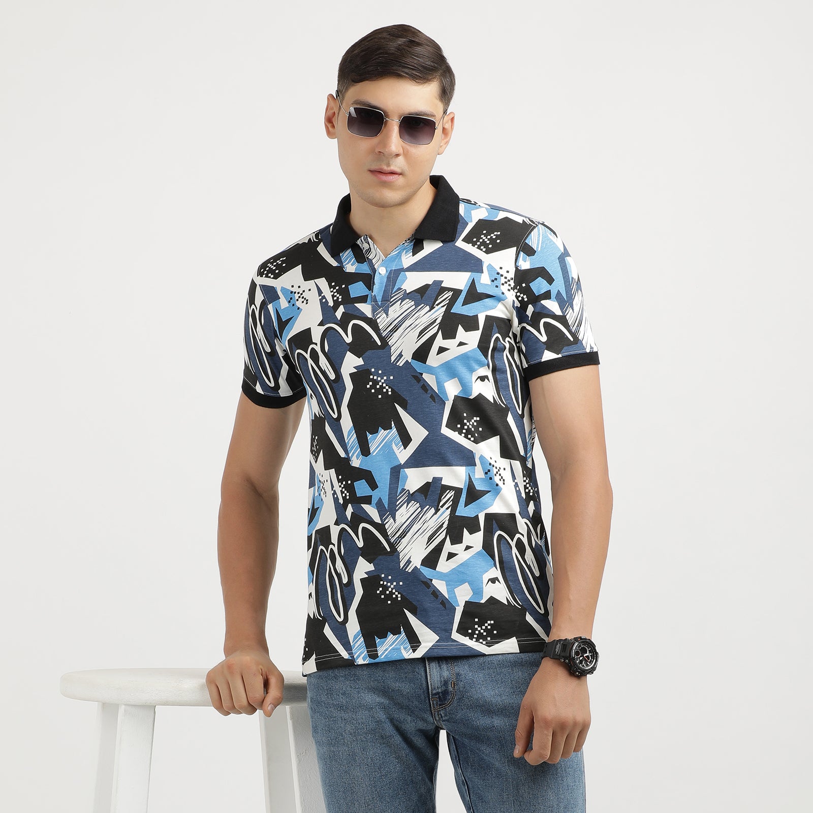 Men's Multi Colored All Over Printed Polo T-Shirt