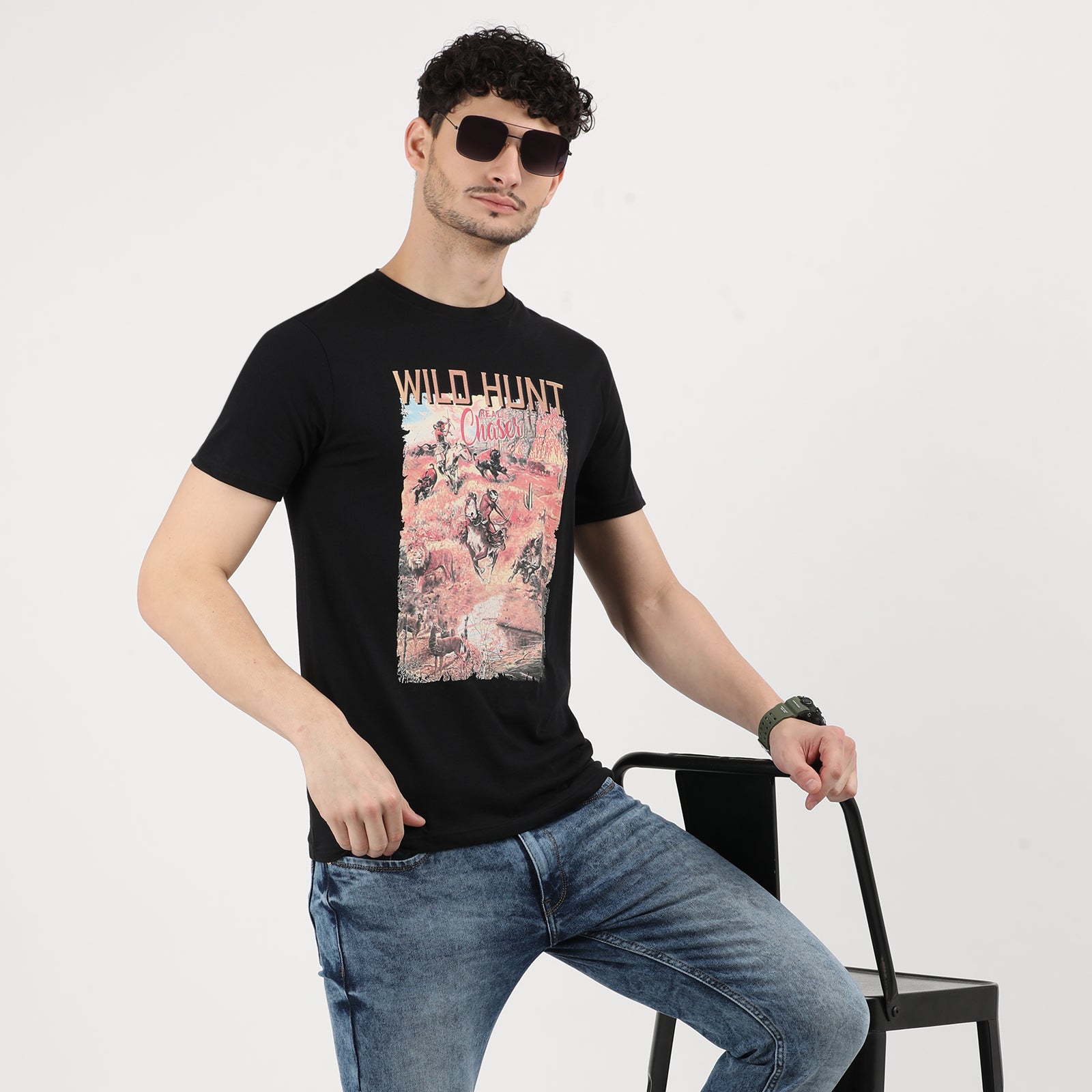 Jet-Black-Wild-Hunt-Chase-Graphic-Print-T-Shirt