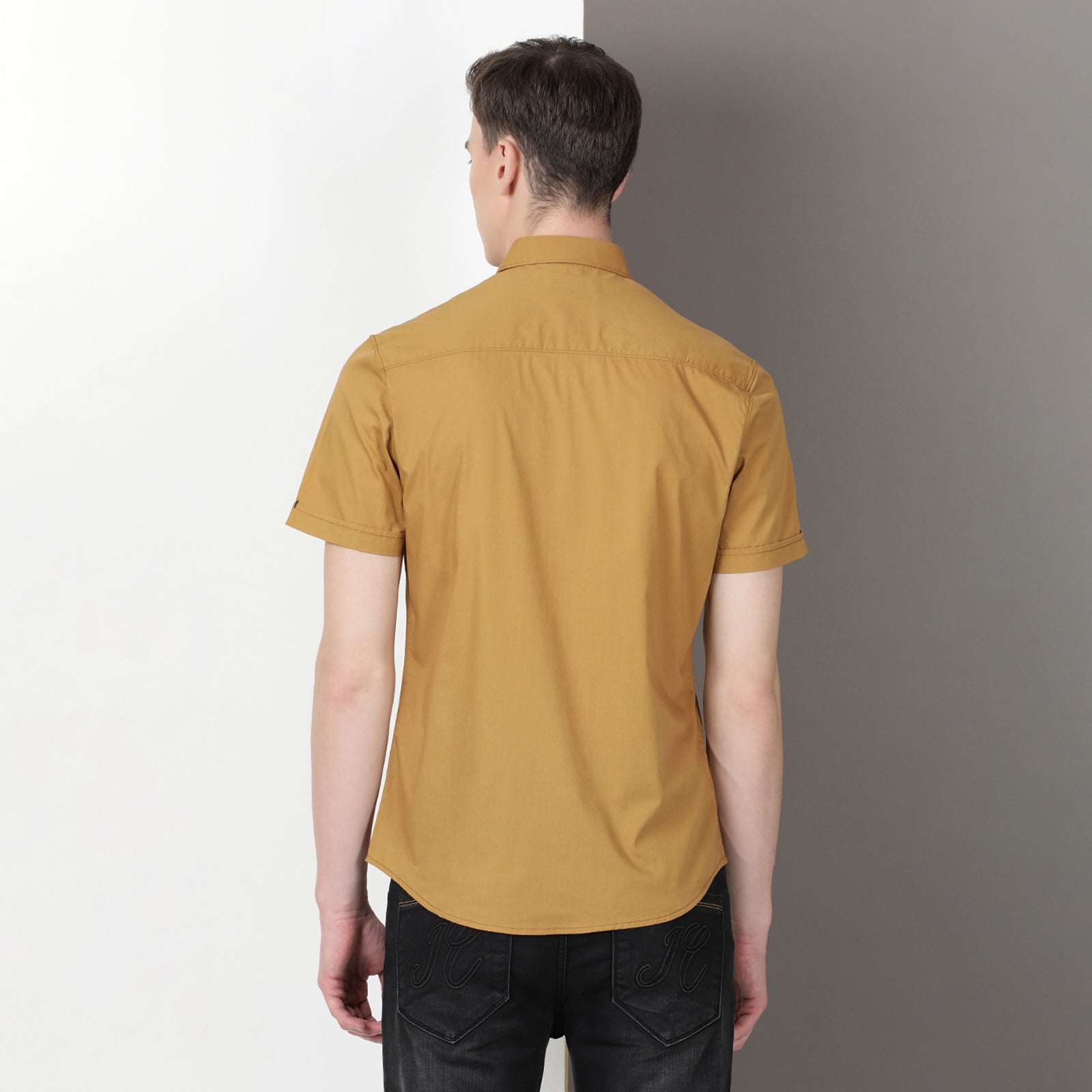 Mustard Solid Half Sleeve Shirt