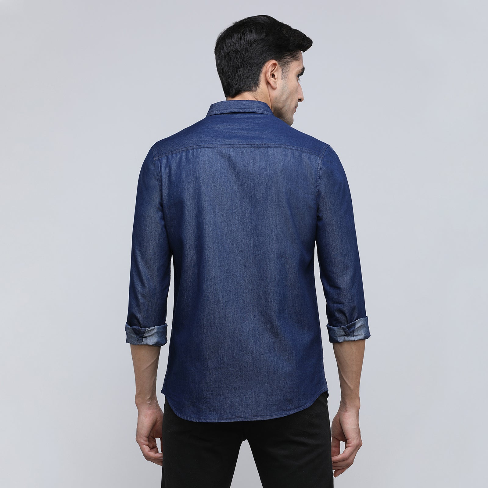 Indo Cotton Men's Denim Printed Full Sleeve Shirt