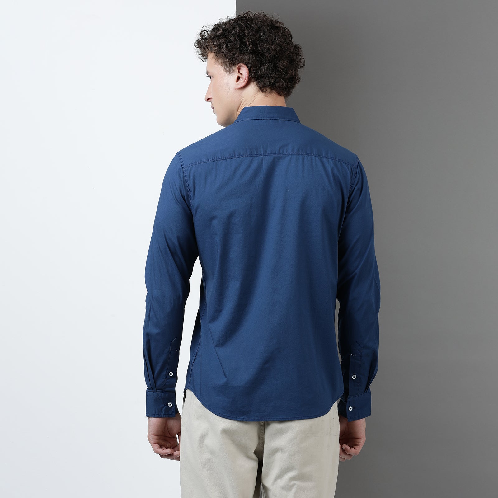 Sea Blue Solid Full Sleeve Shirt