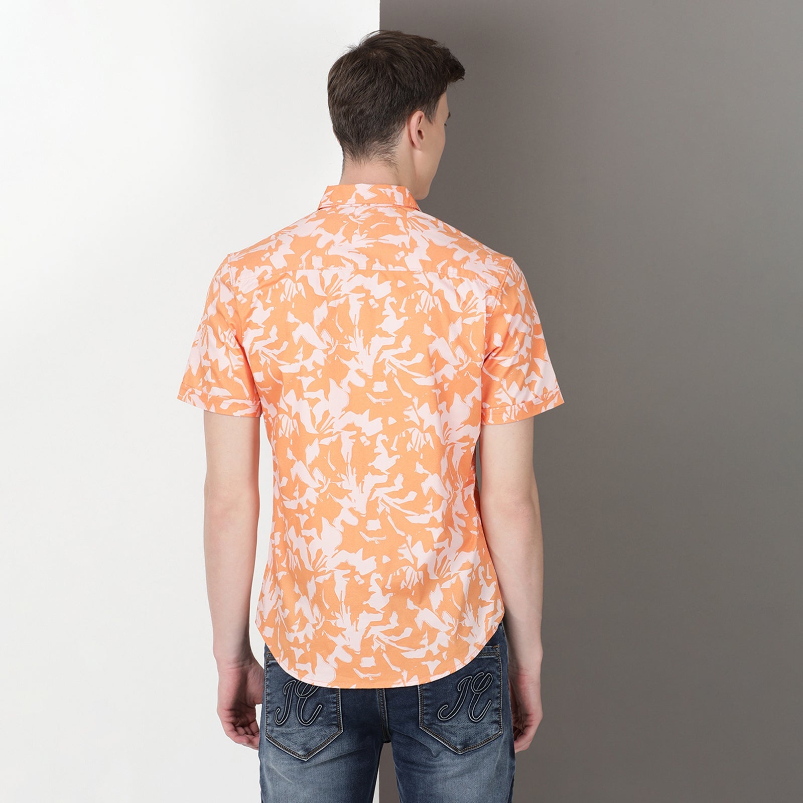 Orange Half Sleeve Floral Printed Shirt