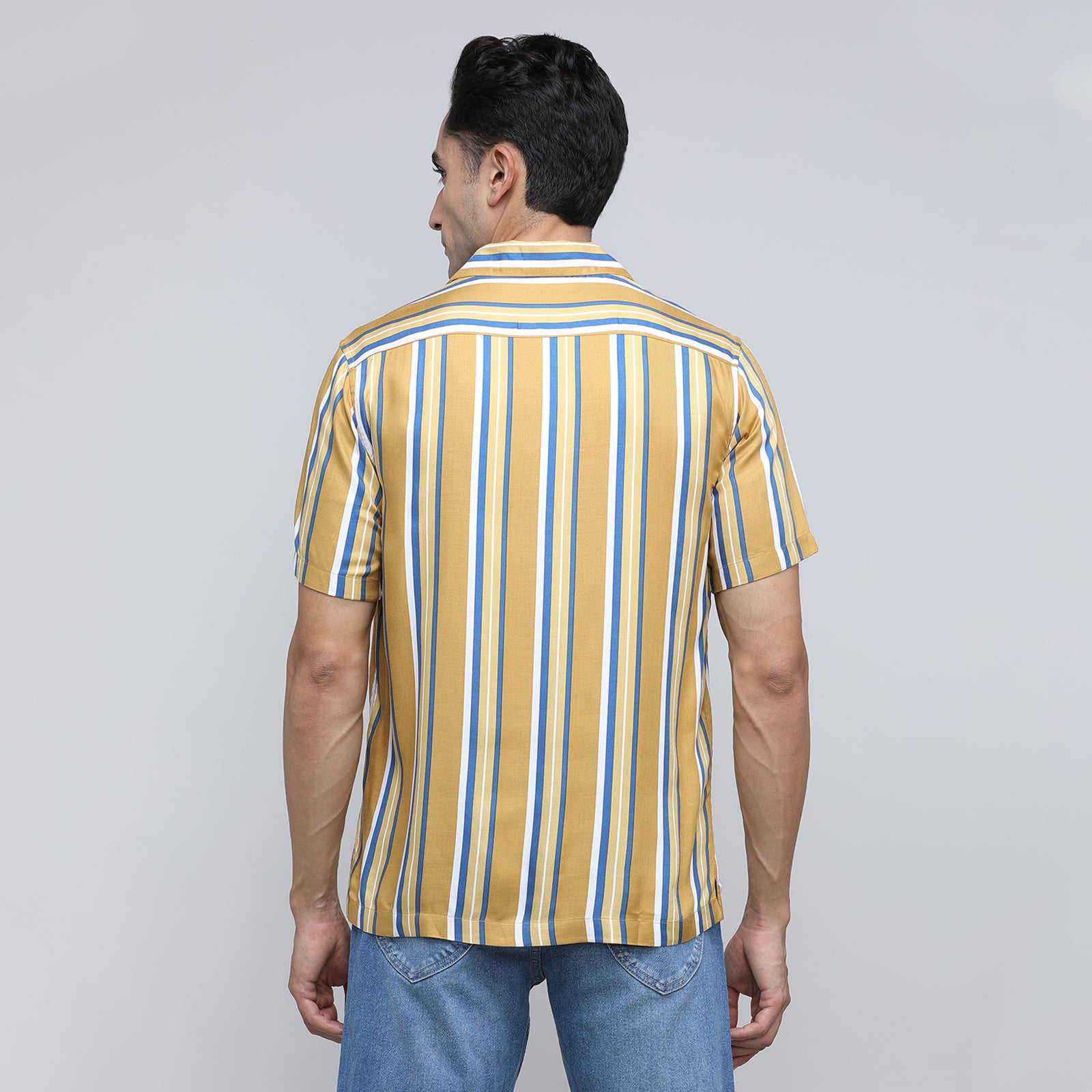 Indo Cotton Men's Striped Half Sleeve Shirt