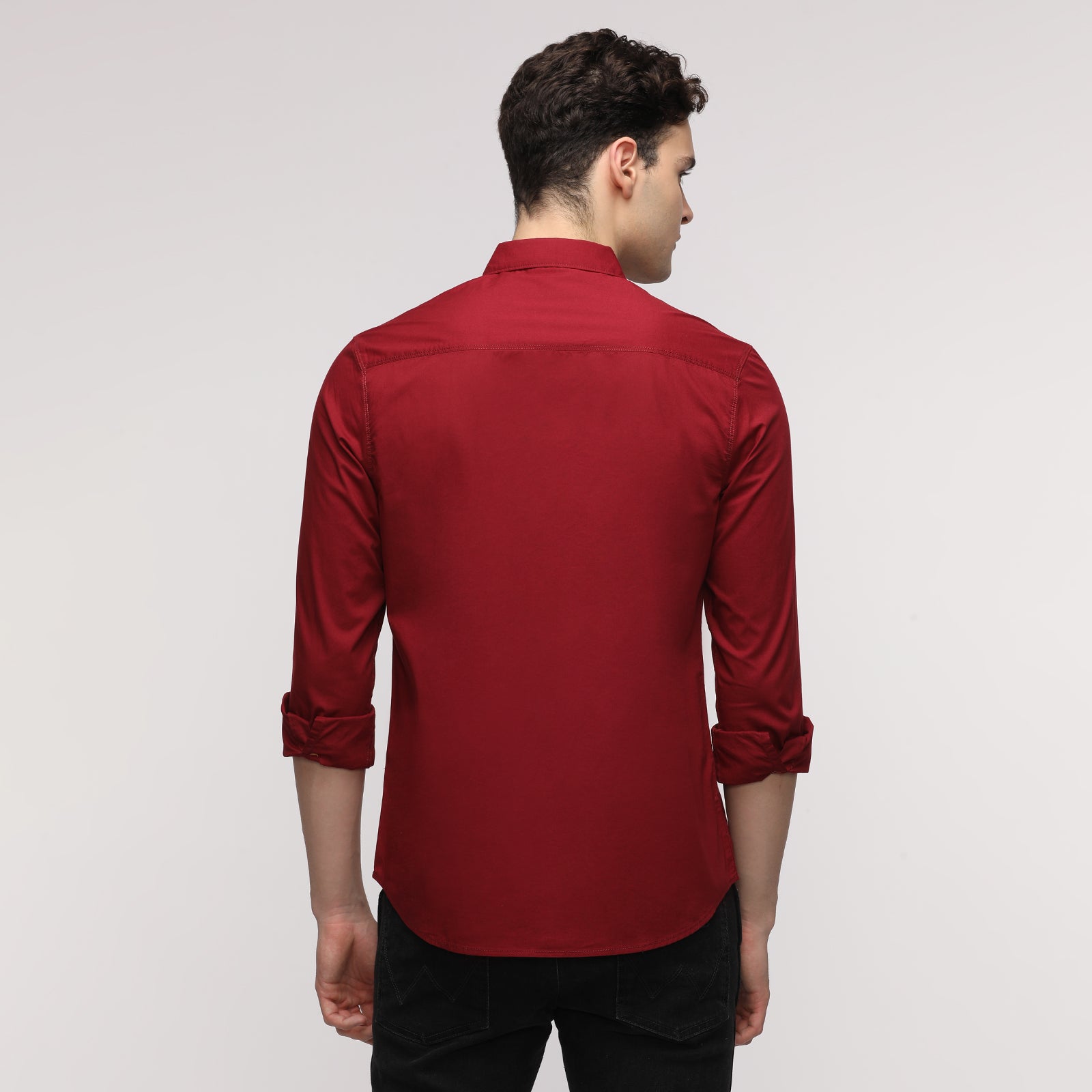 Tibetan Red & Grit Color Solid Block Men's Full Sleeve Casual Shirt