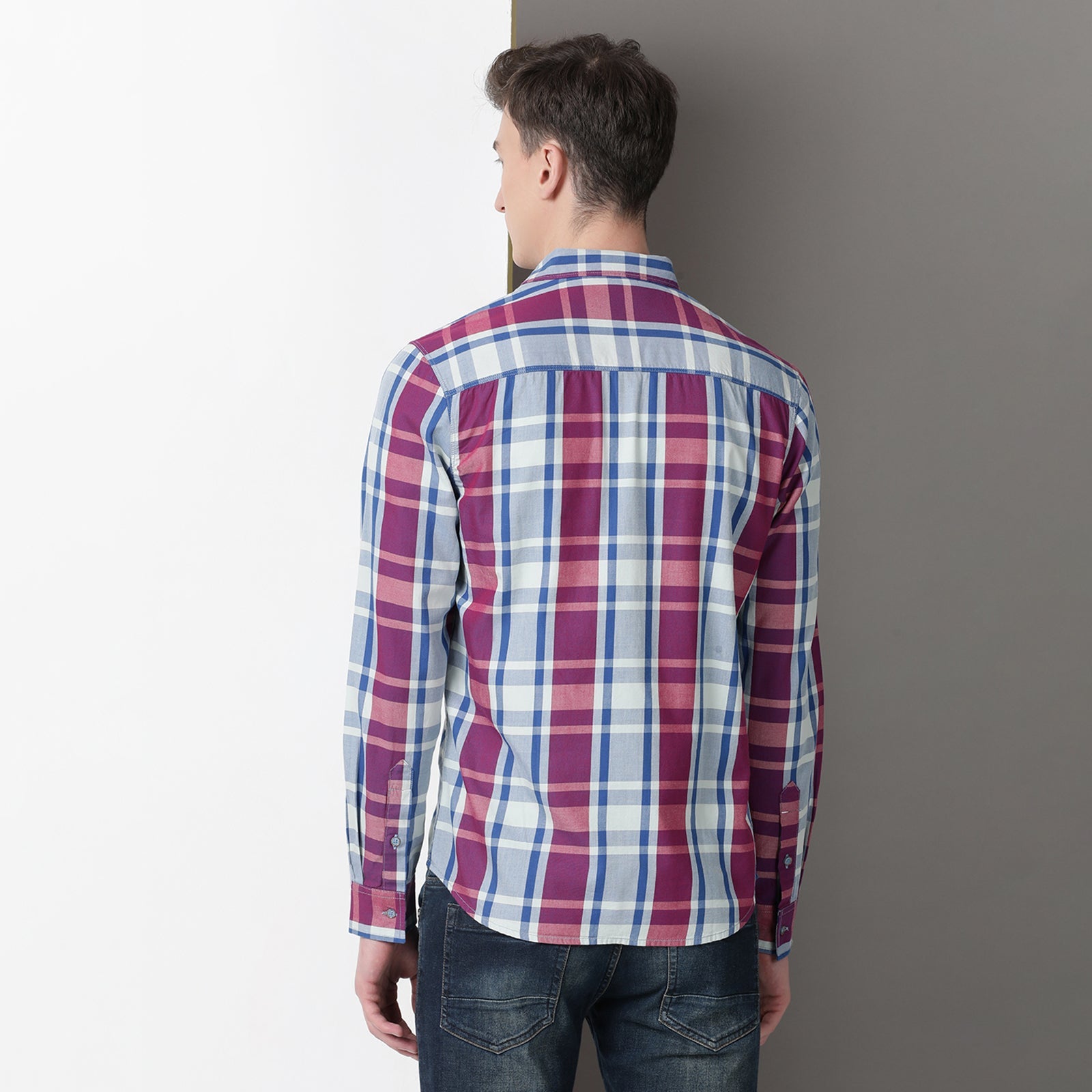 Purple & Blue Full Sleeve Checks Shirt