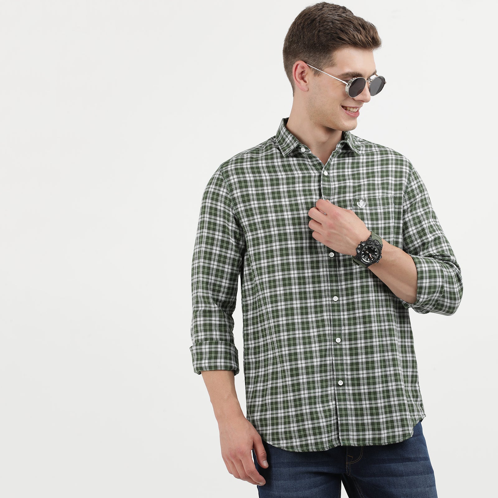 Men's Green Plaid Casual Shirt